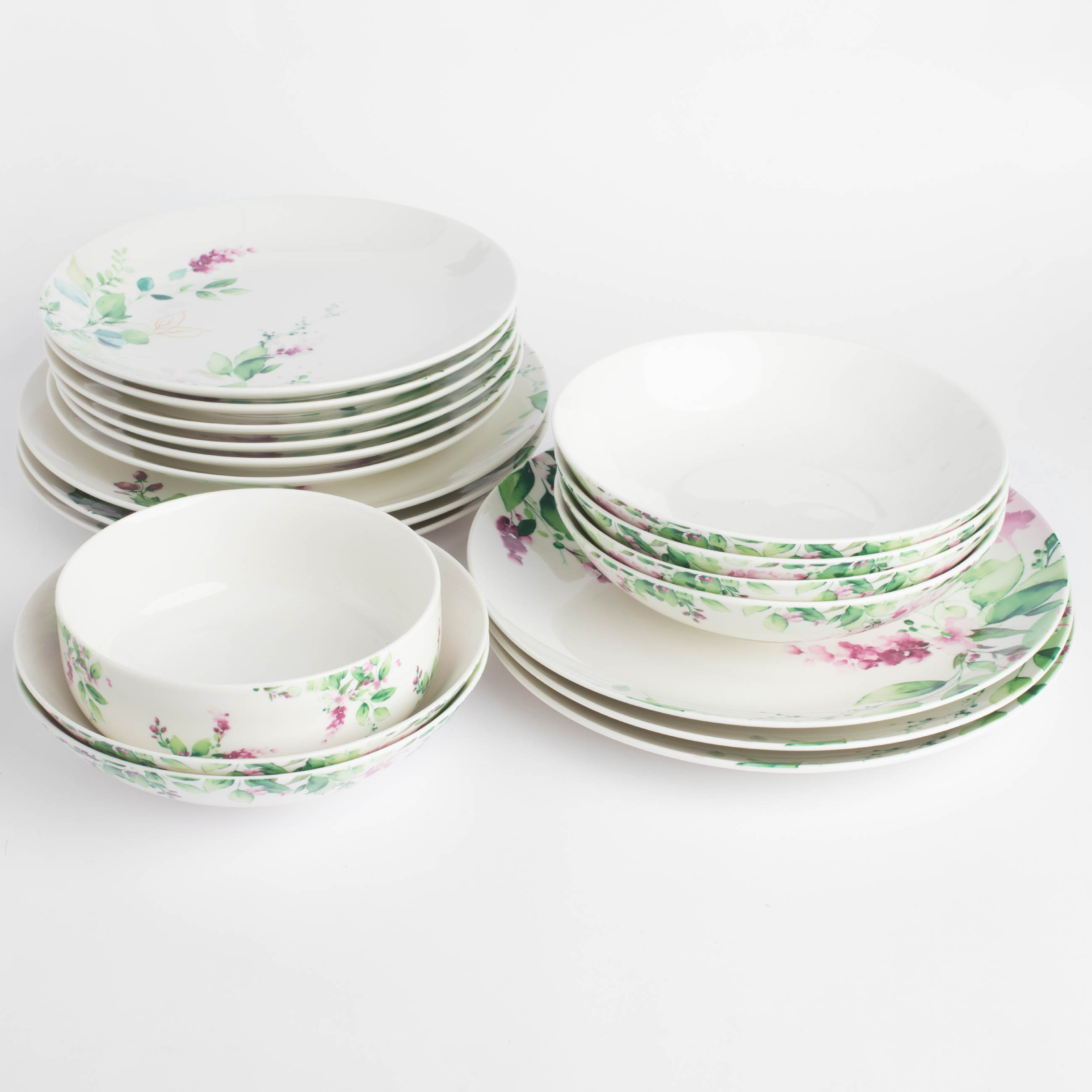 Dining set, 6 persons, 19 items, porcelain N, white, Watercolor flowers, Senetti изображение № 3