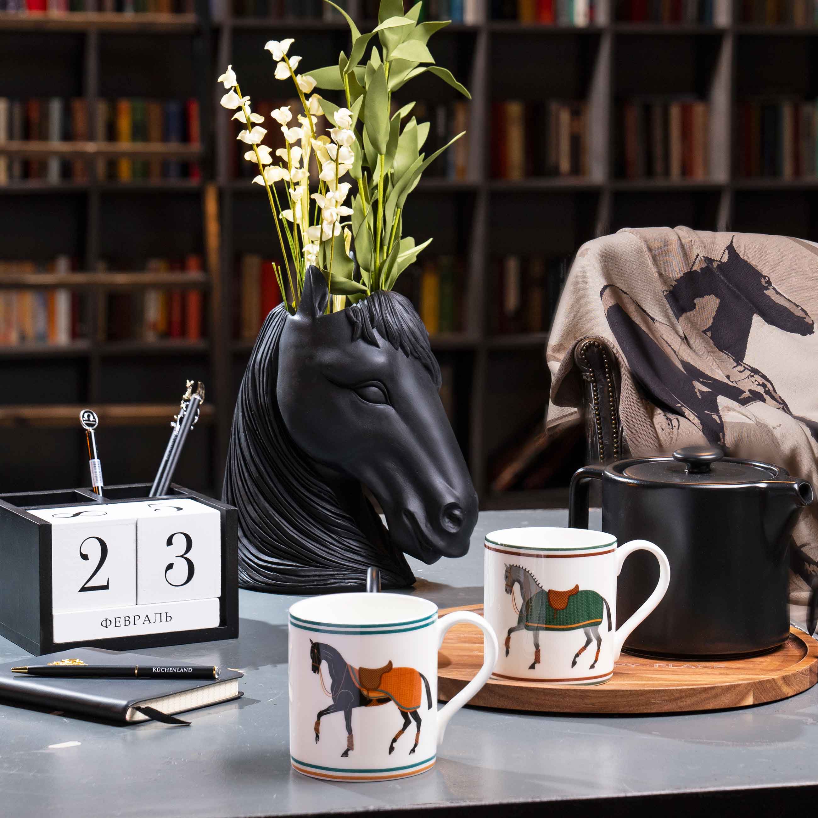 Mug, 380 ml, 2 pcs, porcelain F, white, Horses, Blue wind изображение № 7