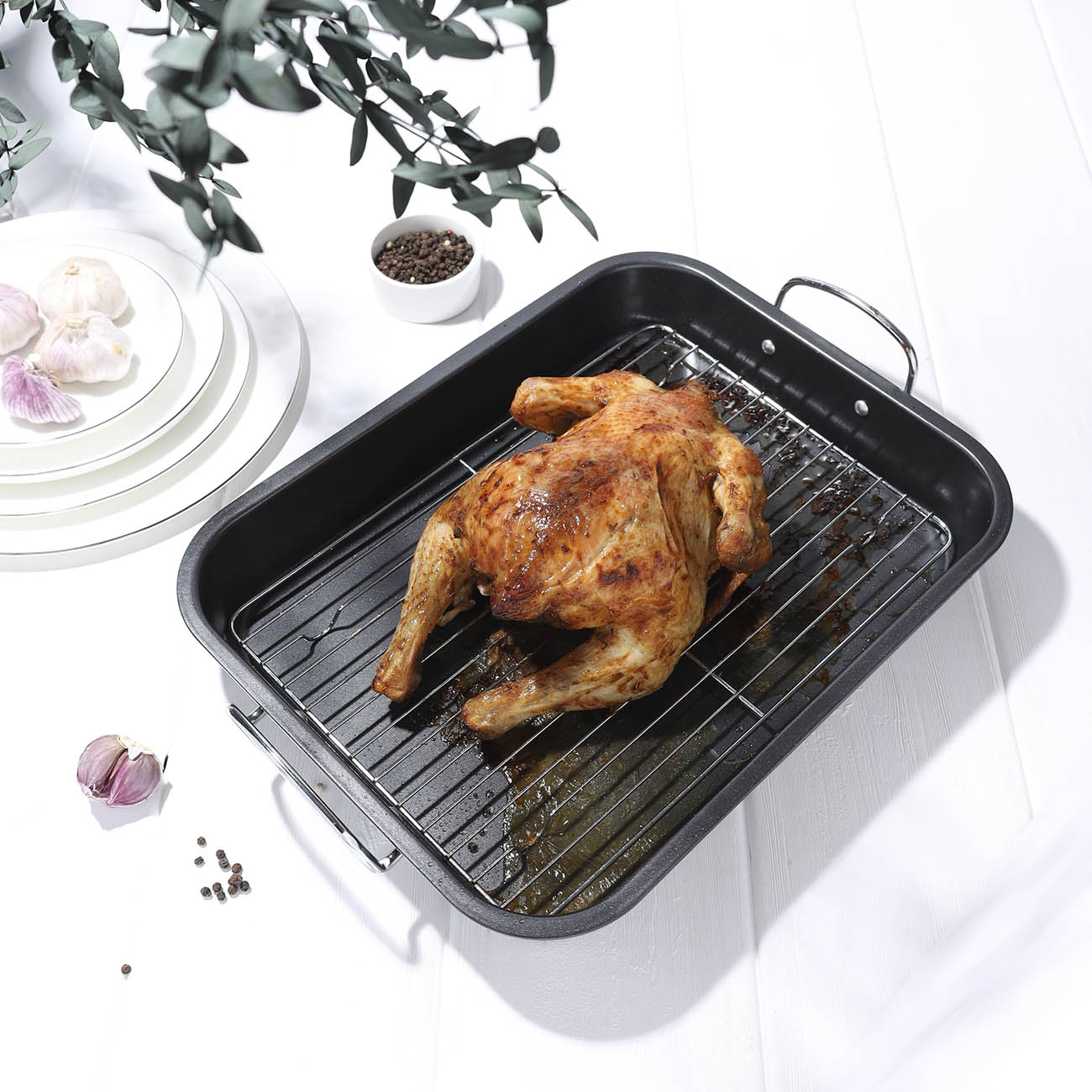 Baking tray, 37x29 cm, with handles and grill, coated, steel, black, BBQ изображение № 6