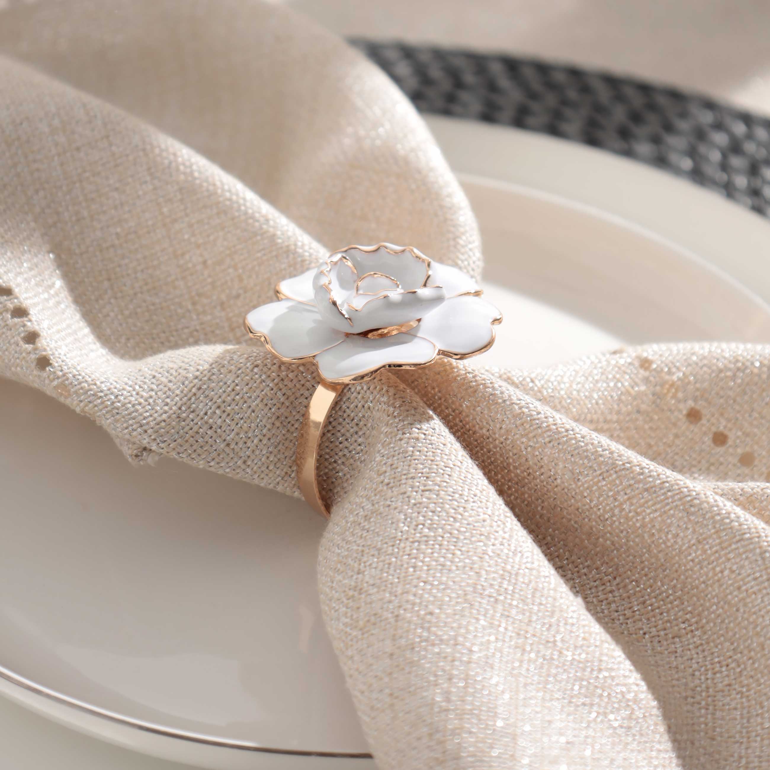 Napkin ring, 5 cm, metal, white and gold, Magnolia flower, Magnolia изображение № 3