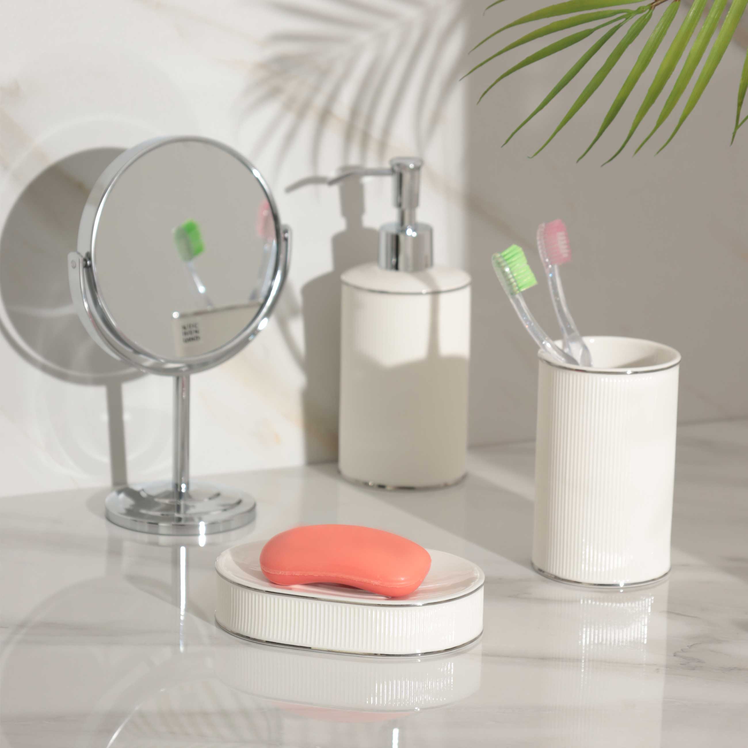Liquid soap dispenser, 410 ml, ceramic/metal, white-silver, Antarctica изображение № 2