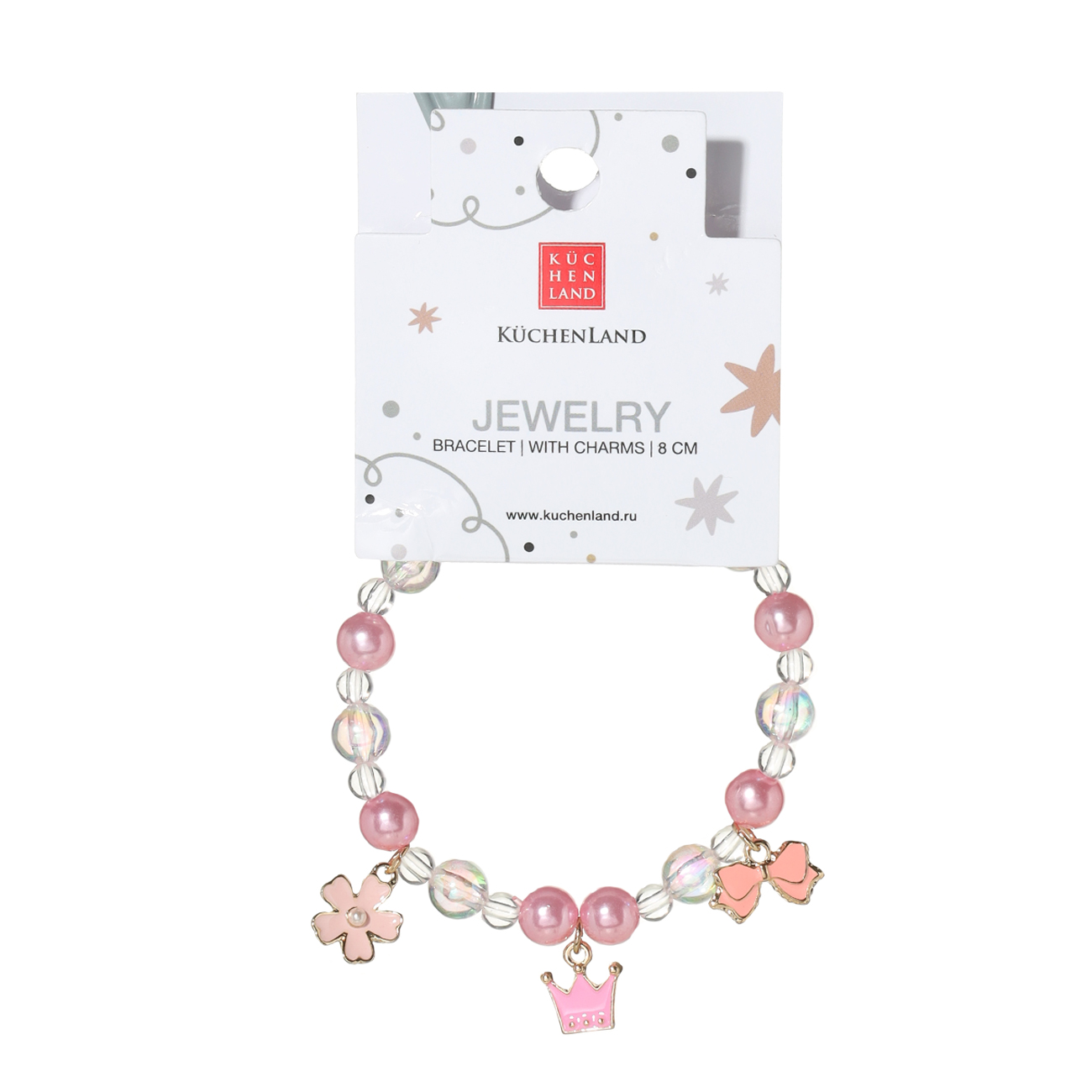 Bracelet, 8 cm, children's, with pendants, Plastic / metal, Pink, Crown, Jewelry изображение № 2