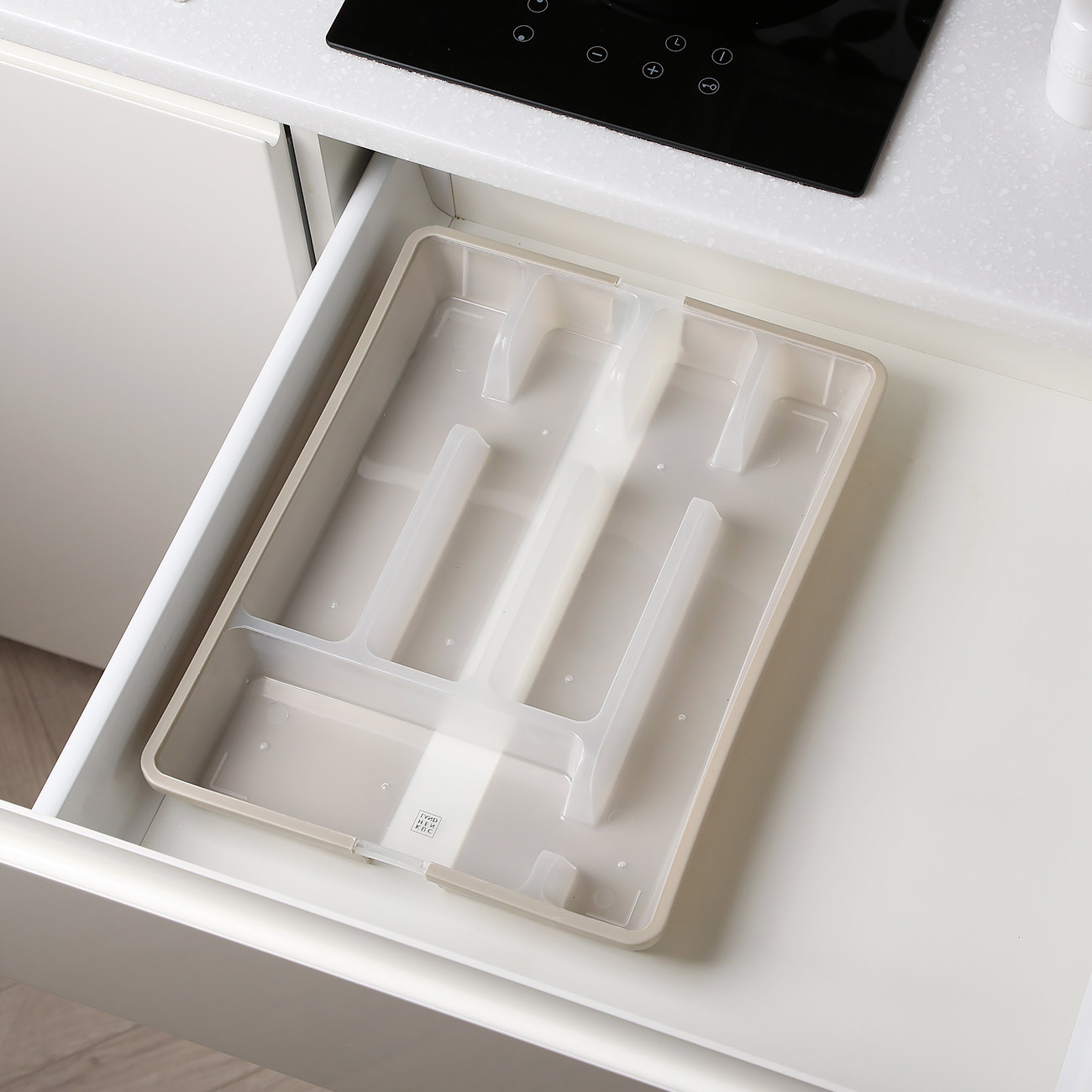 Cutlery tray, 37x27 cm, 7 units, sliding, plastic, white-gray, Keeping изображение № 6