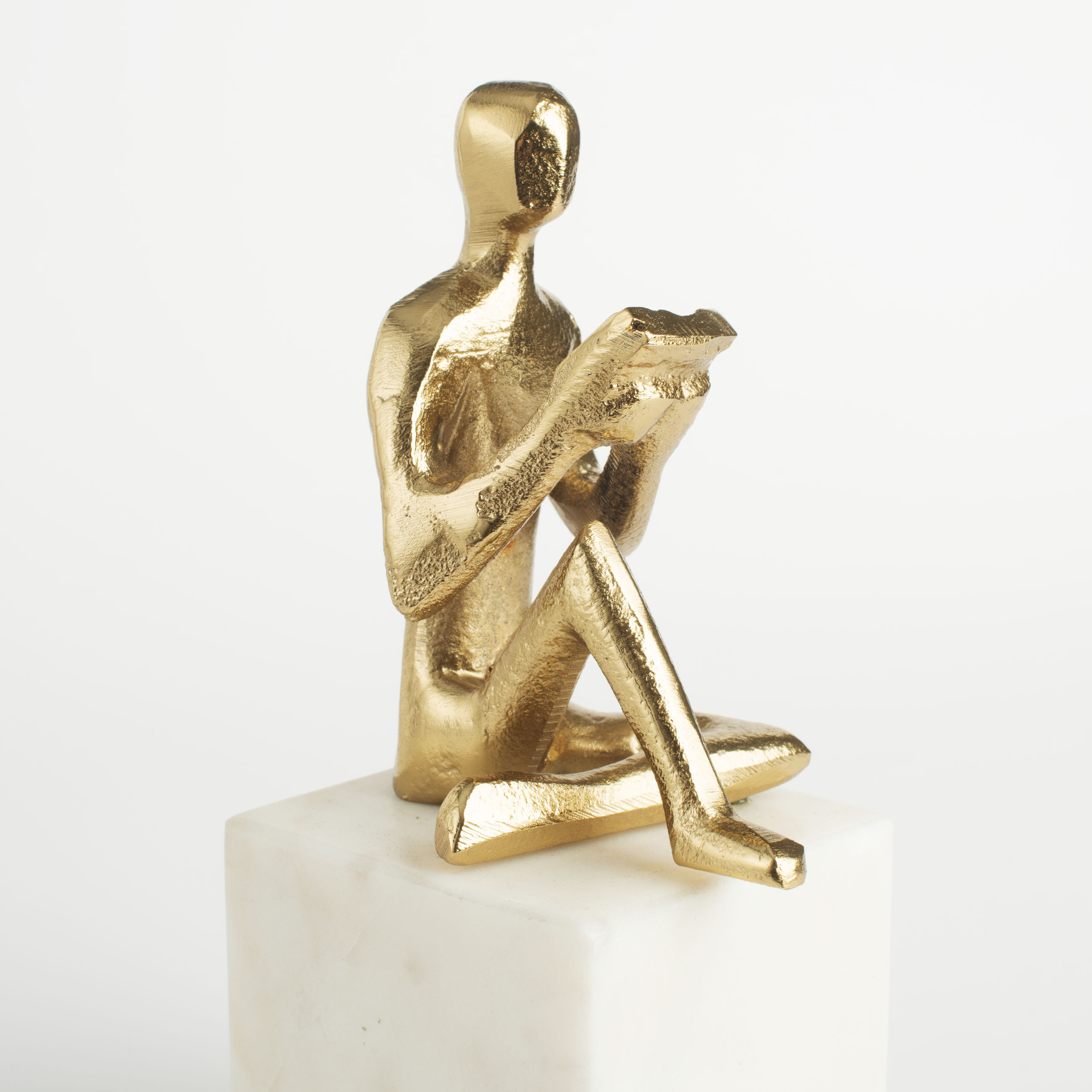 Statuette, 19 cm, metal / marble, golden, Man with a book, Think изображение № 5