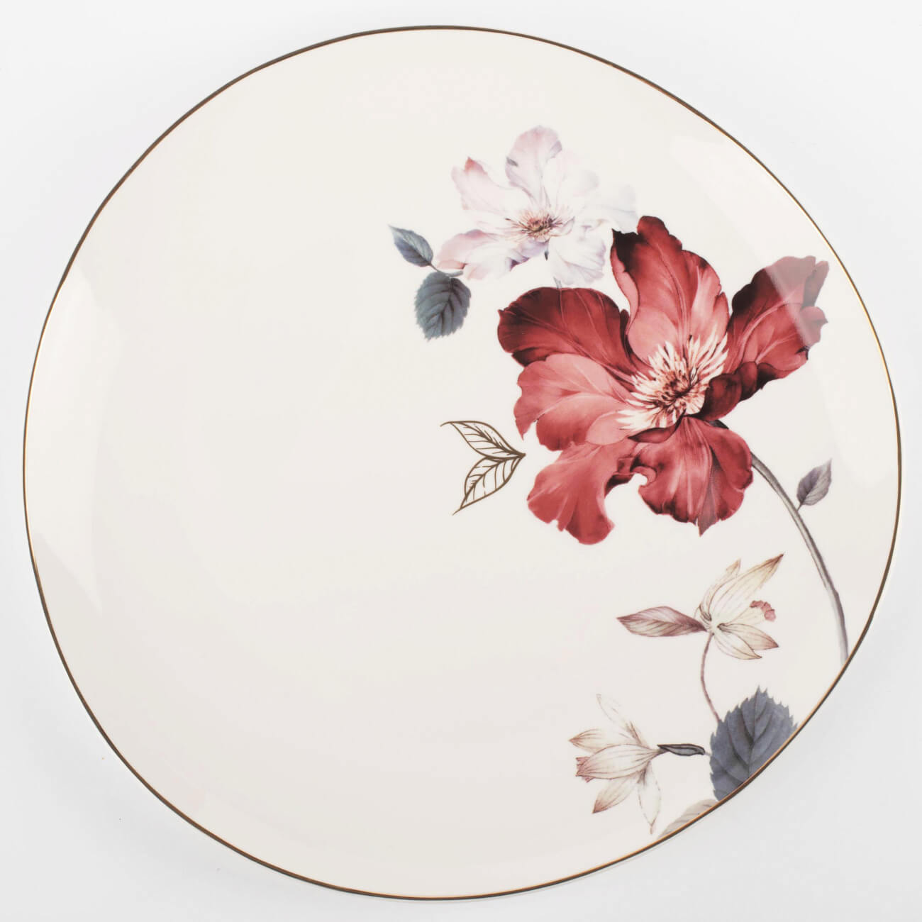 Dinner plate, 28 cm, porcelain N, white, with golden edging, Flower and leaves, Noir изображение № 1