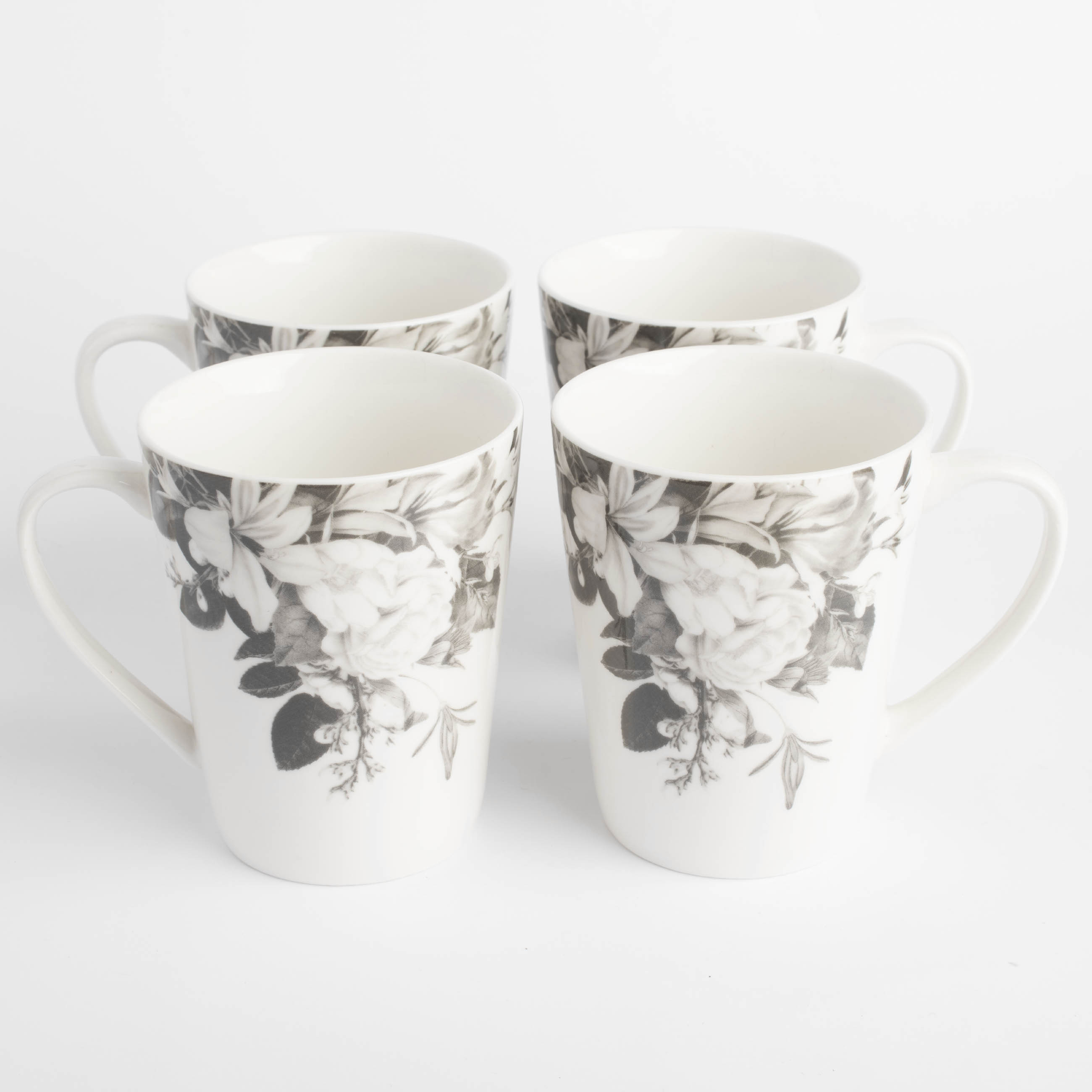 Mug, 420 ml, 4 pcs, porcelain N, white, Black and white flowers, Magnolia изображение № 4