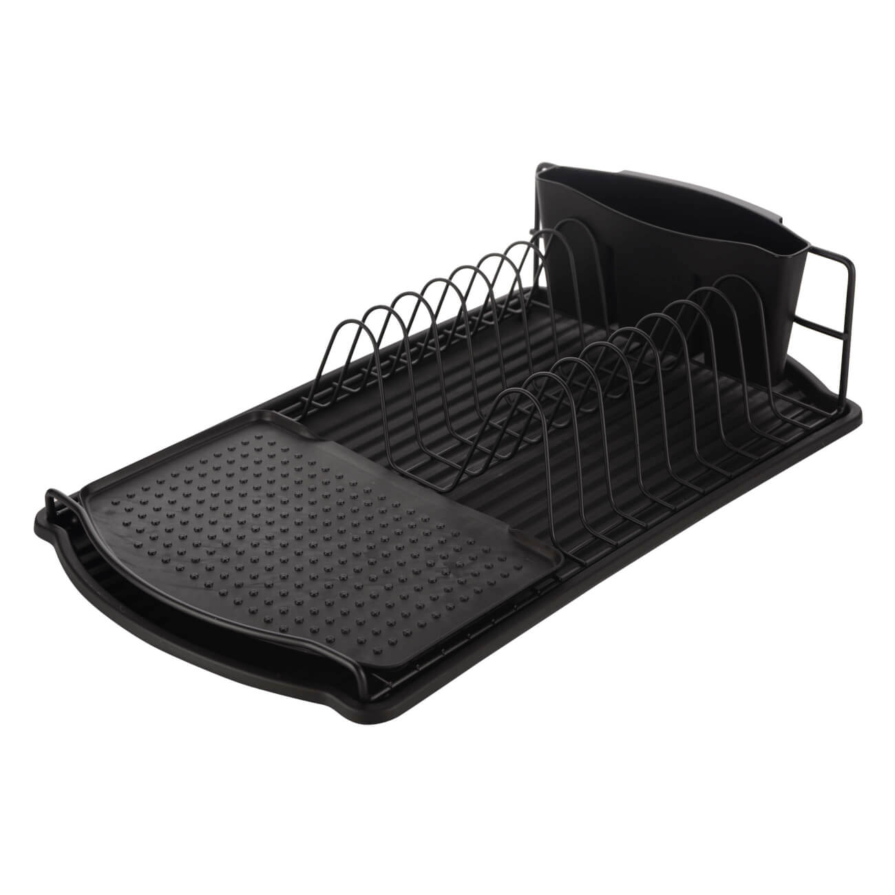 Dish rack, 47x26 cm, with tray, plastic / metal, black, Black style изображение № 1