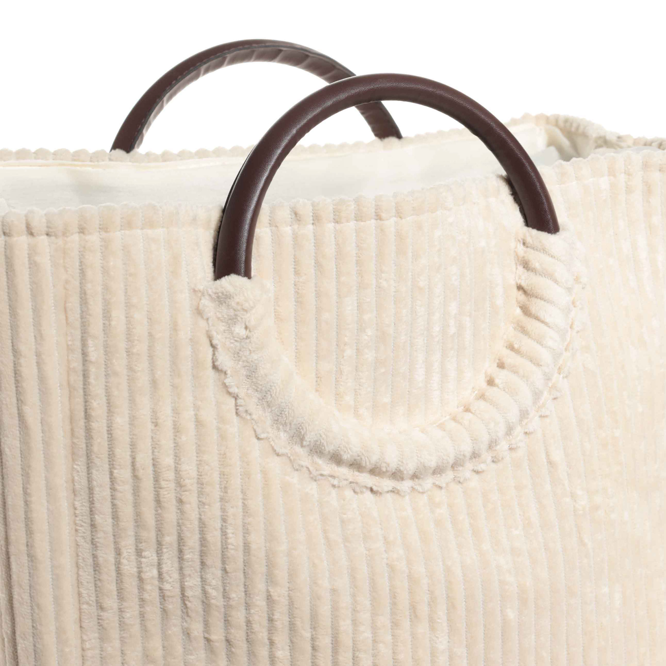 Laundry storage bag, 35x50 cm, with handles, corduroy/PU leather, beige, Moire изображение № 4