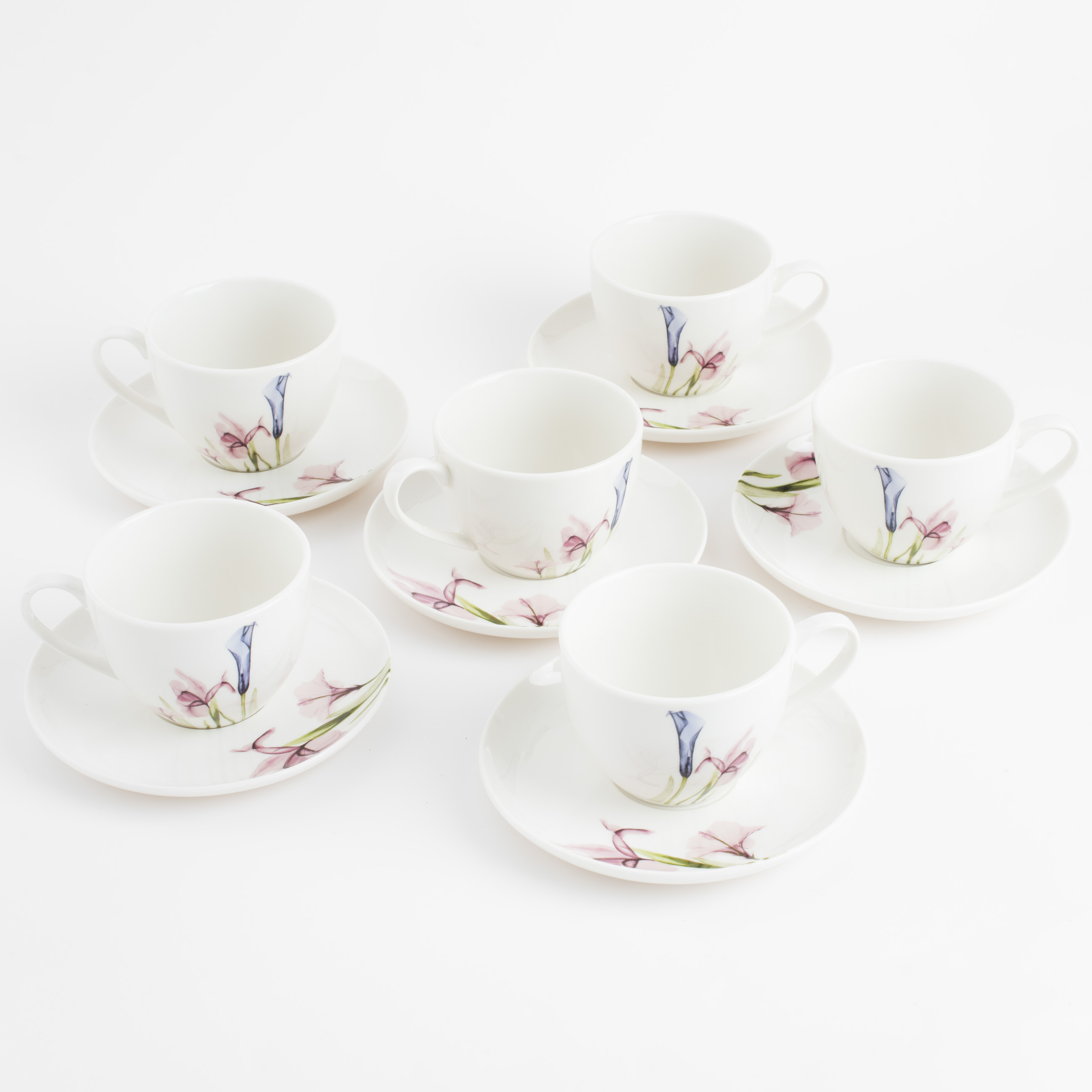Tea pair, 6 persons, 12 items, 220 ml, porcelain N, white, Pastel flowers, Pastel flowers изображение № 3