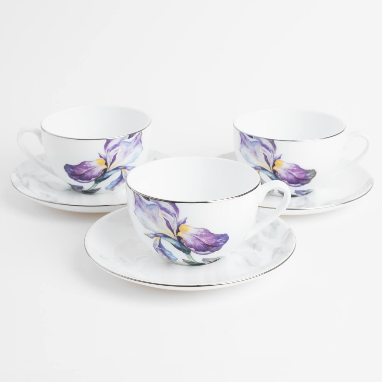 Tea pair, 6 pers, 12 in, 280 ml, porcelain F, with silver edging, Irises, Antarctica Flowers изображение № 1