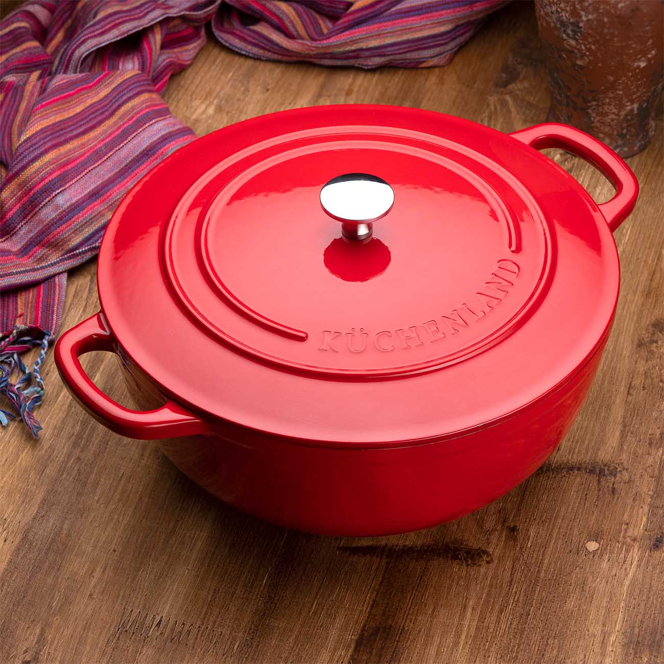Cauldron, 27 cm, 4.5 l, with lid, cast iron, Red, Bright изображение № 6
