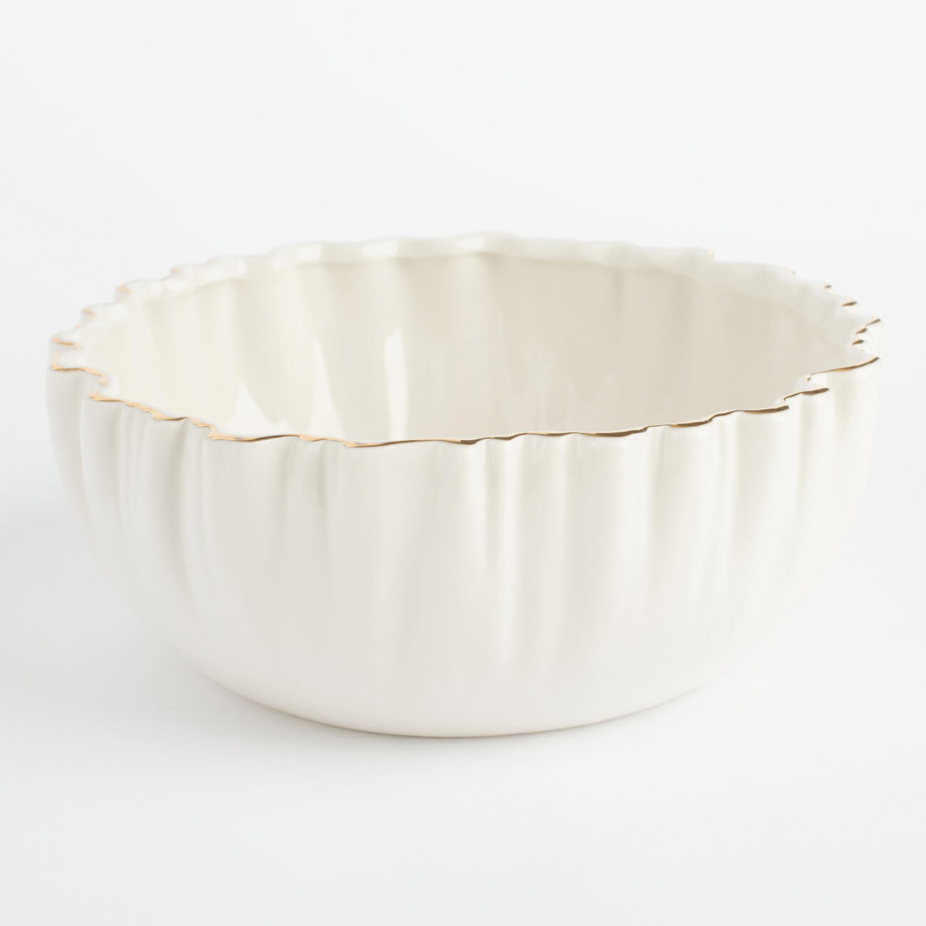 Salad bowl, 20x7 cm, 1.3 l, porcelain R, with golden edging, Crumpled effect, Crumple gold изображение № 1