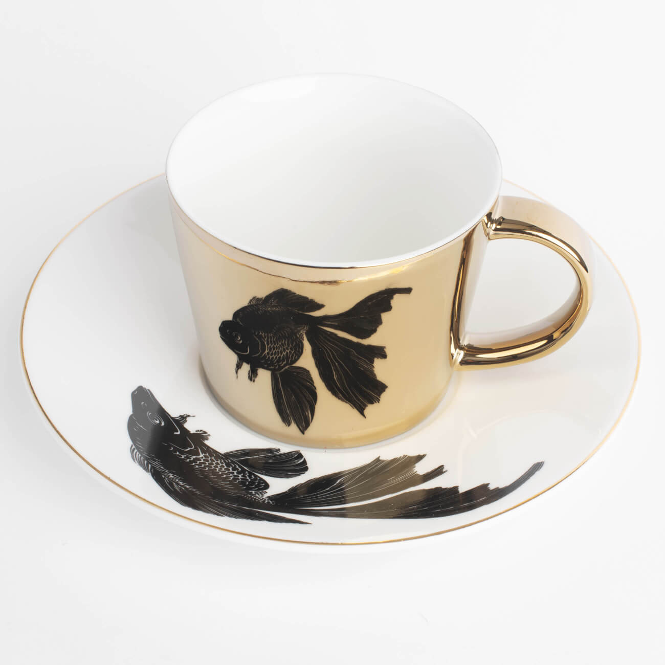 Tea pair, 1 pers, 2 items, 230 ml, porcelain P, white and golden, Fish, Goldfish изображение № 1