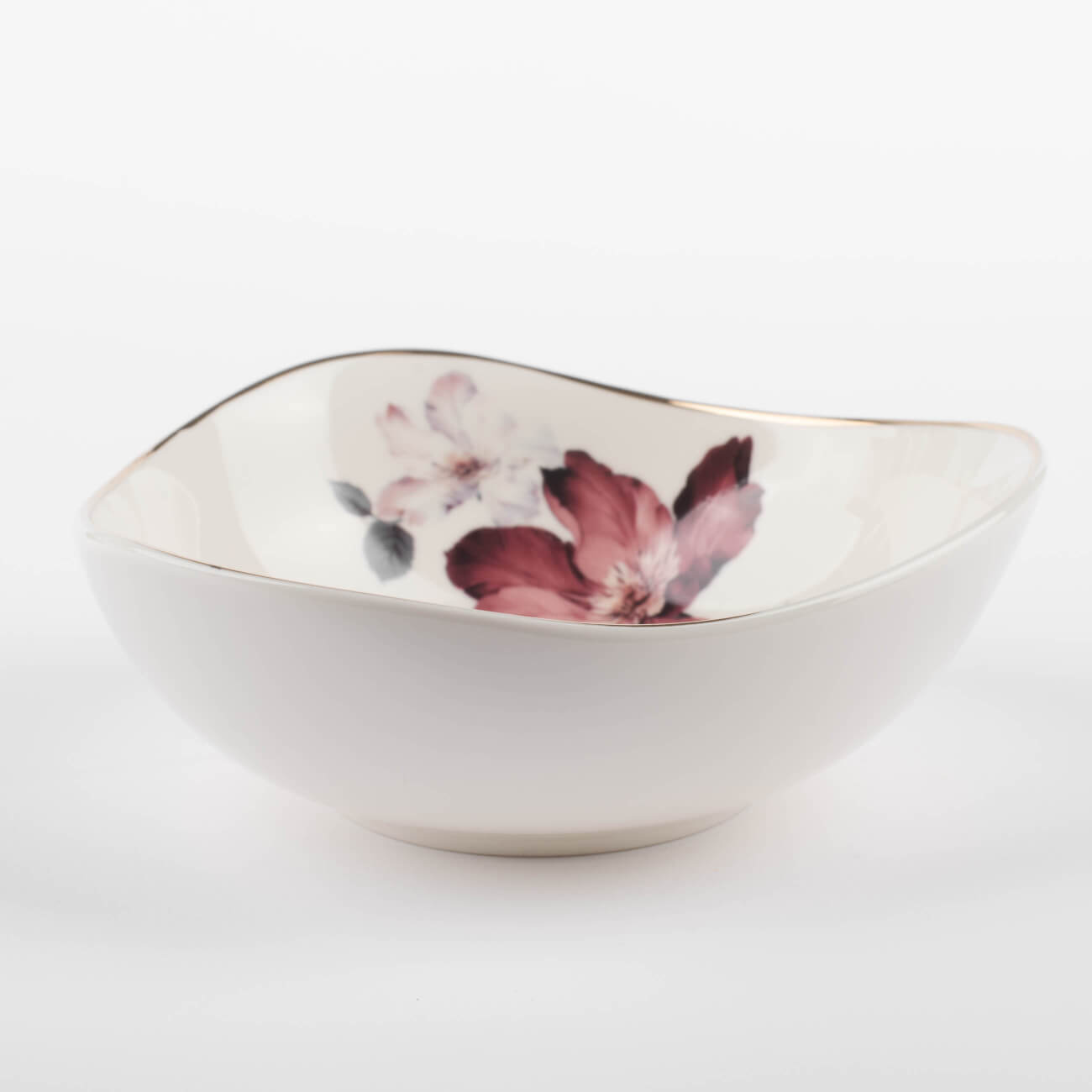 Bowl, 14x5 cm, porcelain N, white, with golden edging, Flower and leaves, Noir изображение № 1