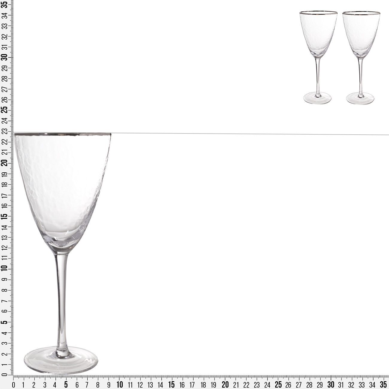 Wine glass, 400 ml, 2 pcs, glass, with silver edging, Ripply silver изображение № 7