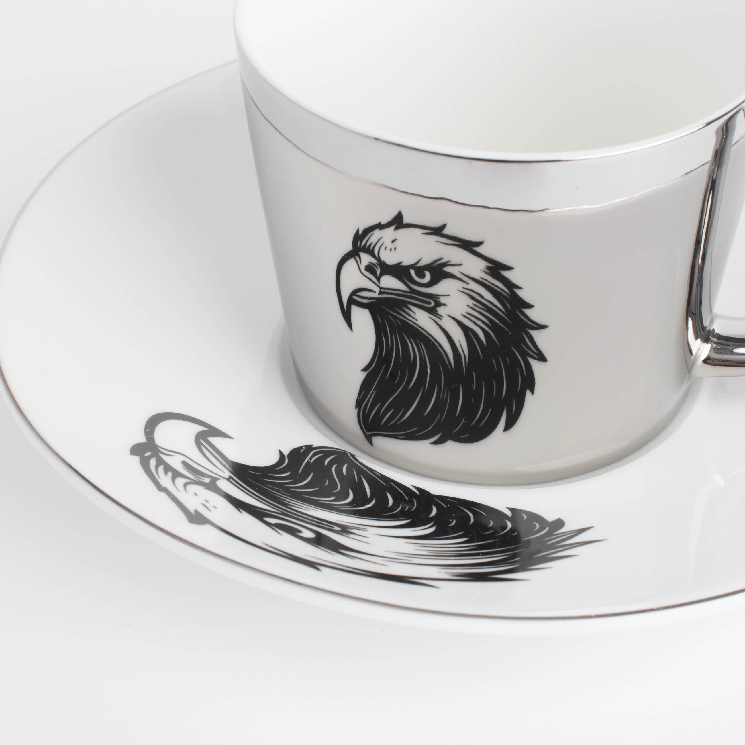 Tea pair, 1 person, 2 items, 230 ml, porcelain P, white-silver, Eagle, Eagle изображение № 3