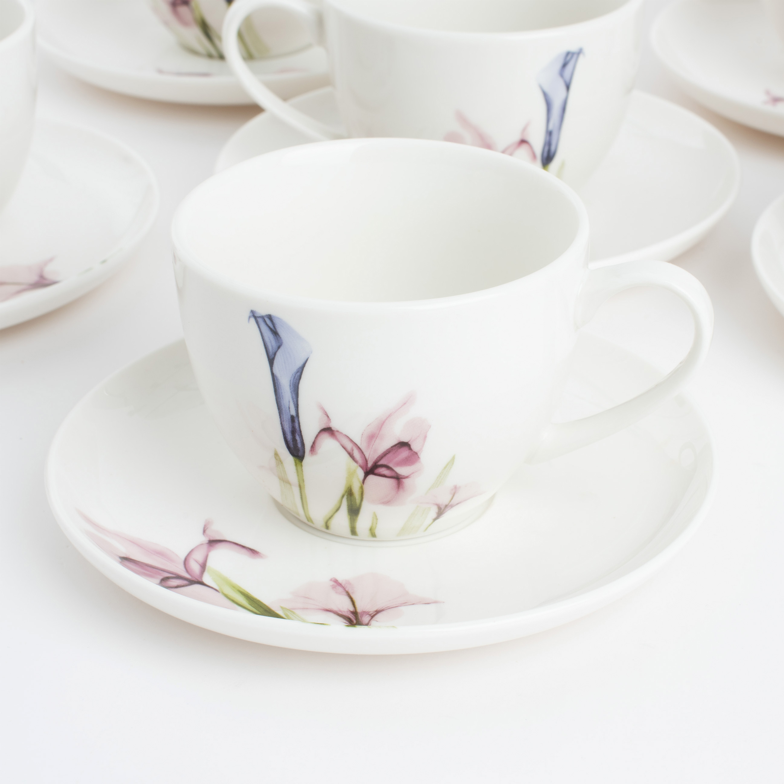 Tea pair, 6 persons, 12 items, 220 ml, porcelain N, white, Pastel flowers, Pastel flowers изображение № 4