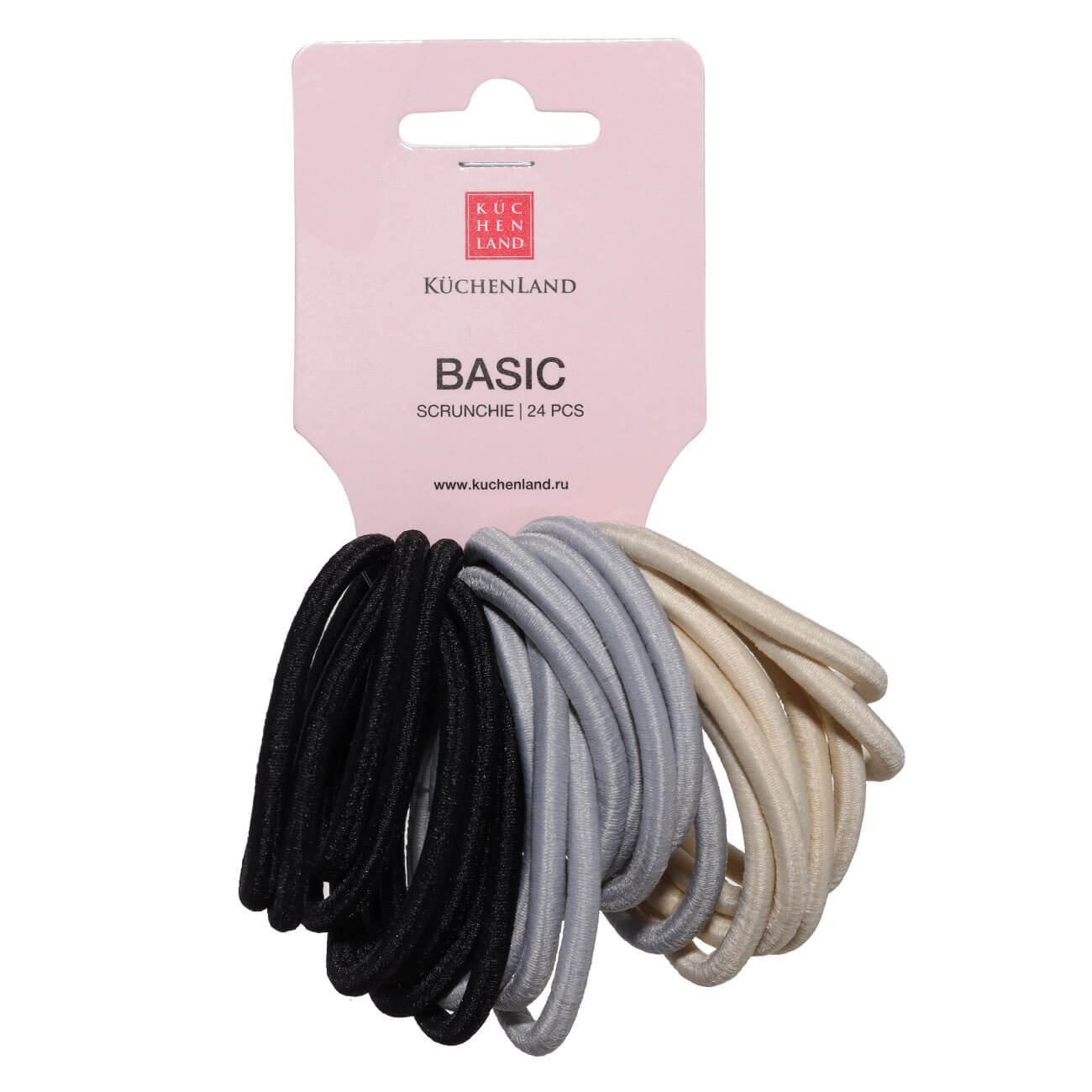Elastic band for hair, 5 cm, 24 pcs, polyester, black/gray / beige, Basic изображение № 1