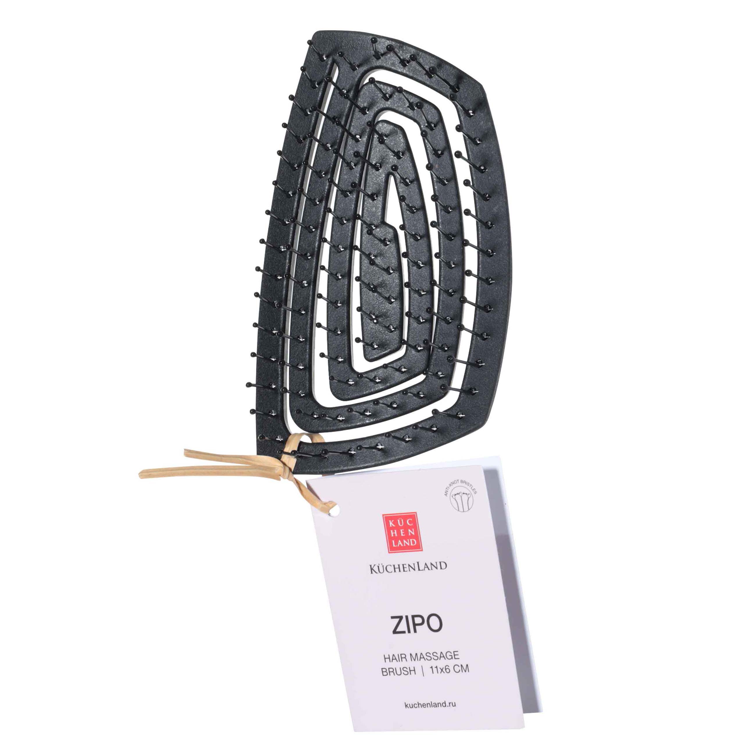 Hair massage comb, 11x6 cm, for travel, vegetable fiber / plastic, black, Zipo изображение № 5