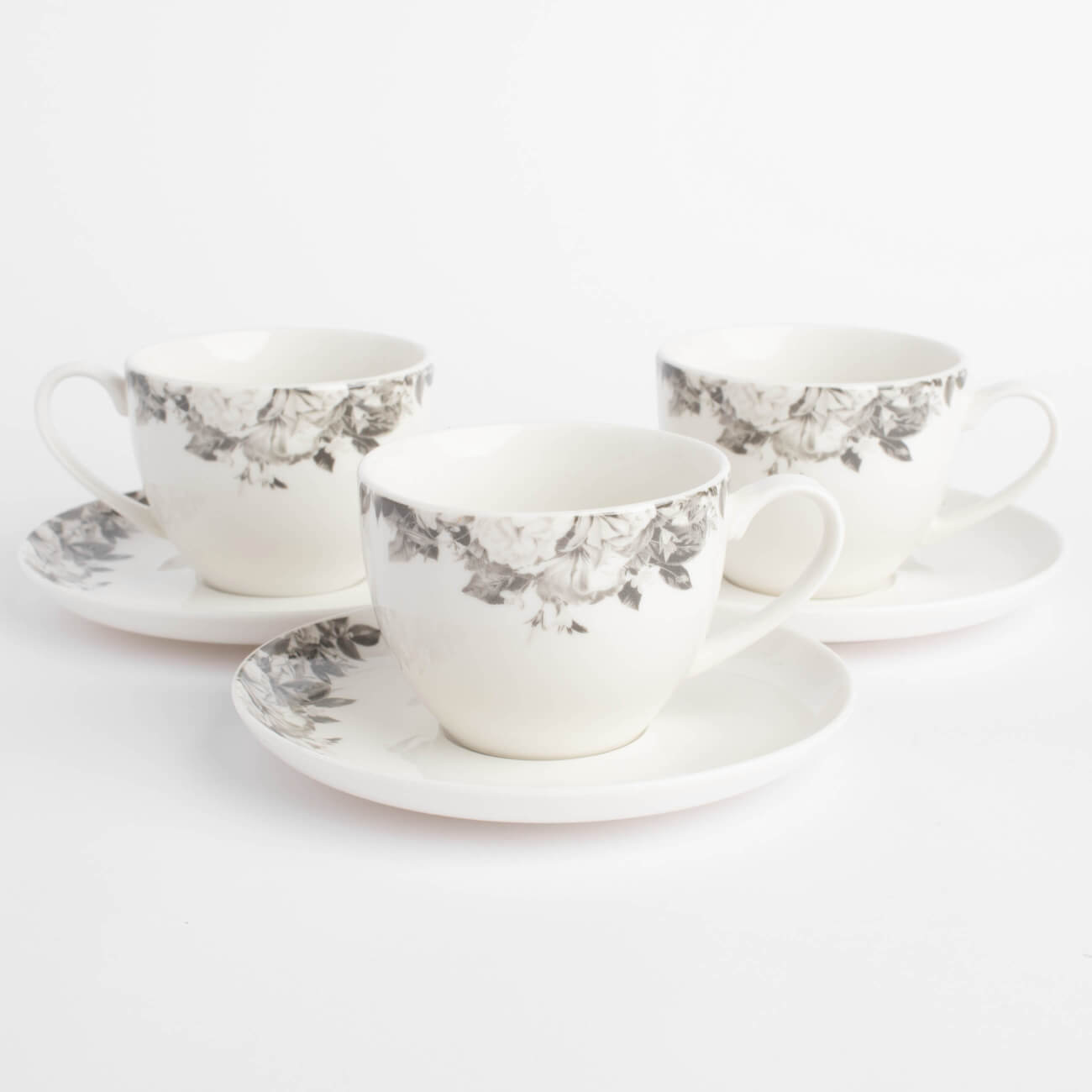 Tea pair, 6 persons, 12 items, 220 ml, porcelain N, white, Black and white flowers, Magnolia изображение № 1