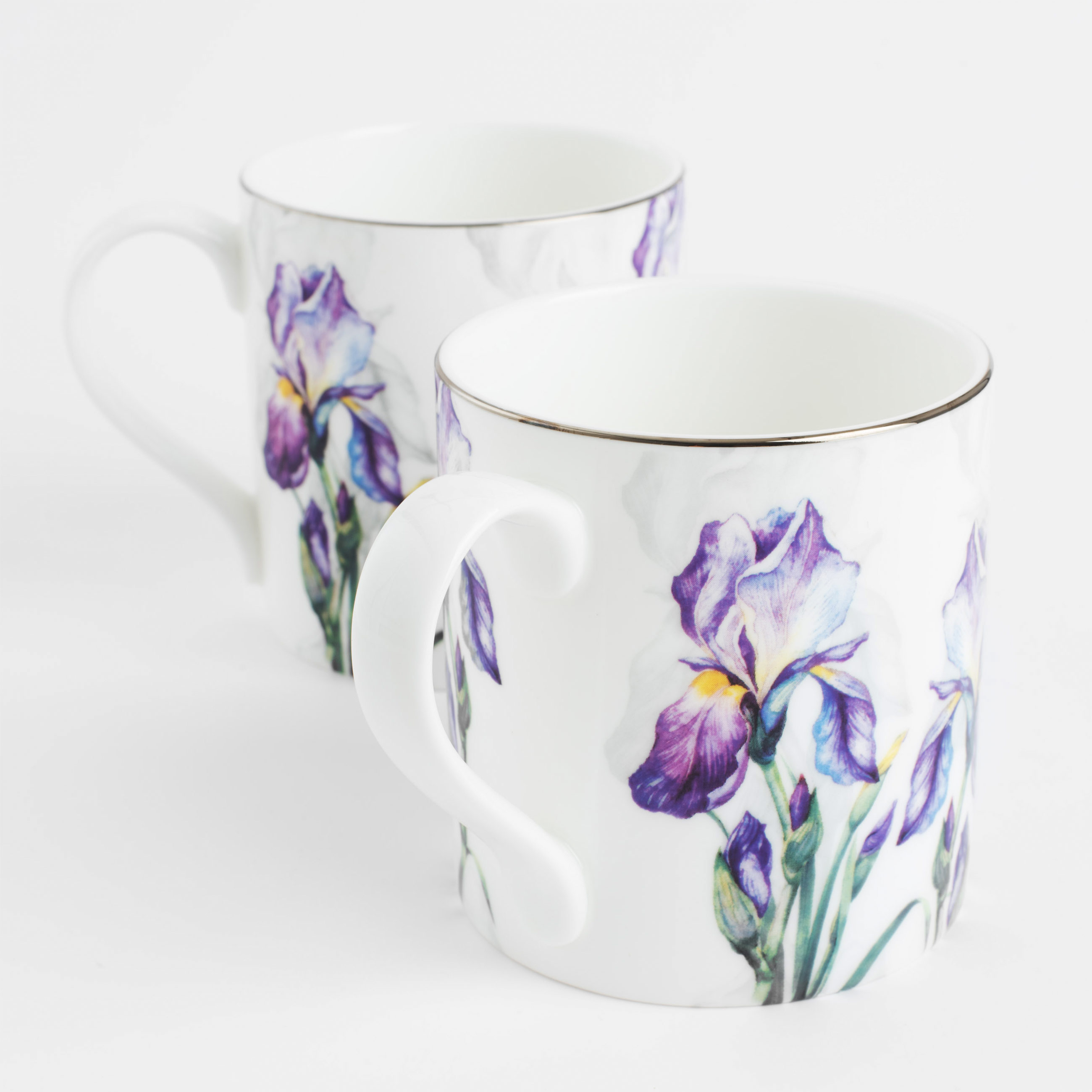 Mug, 380 ml, 2 pcs, porcelain F, white, with silver edging, Irises, Antarctica Flowers изображение № 4