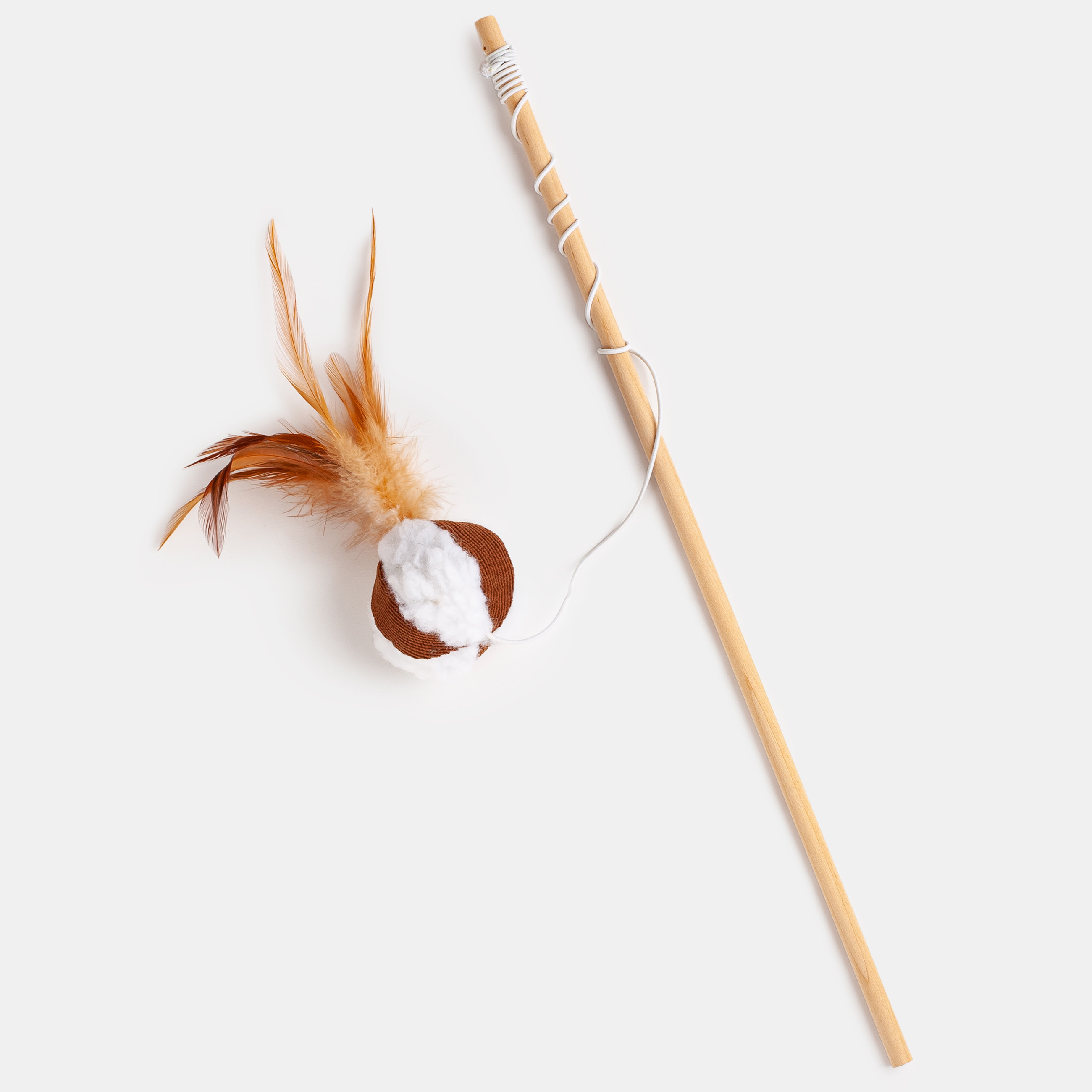 Cat Fishing Rod Toy, 1.1 m, with feathers, Wood / Polyester, Ball, Playful cat изображение № 2