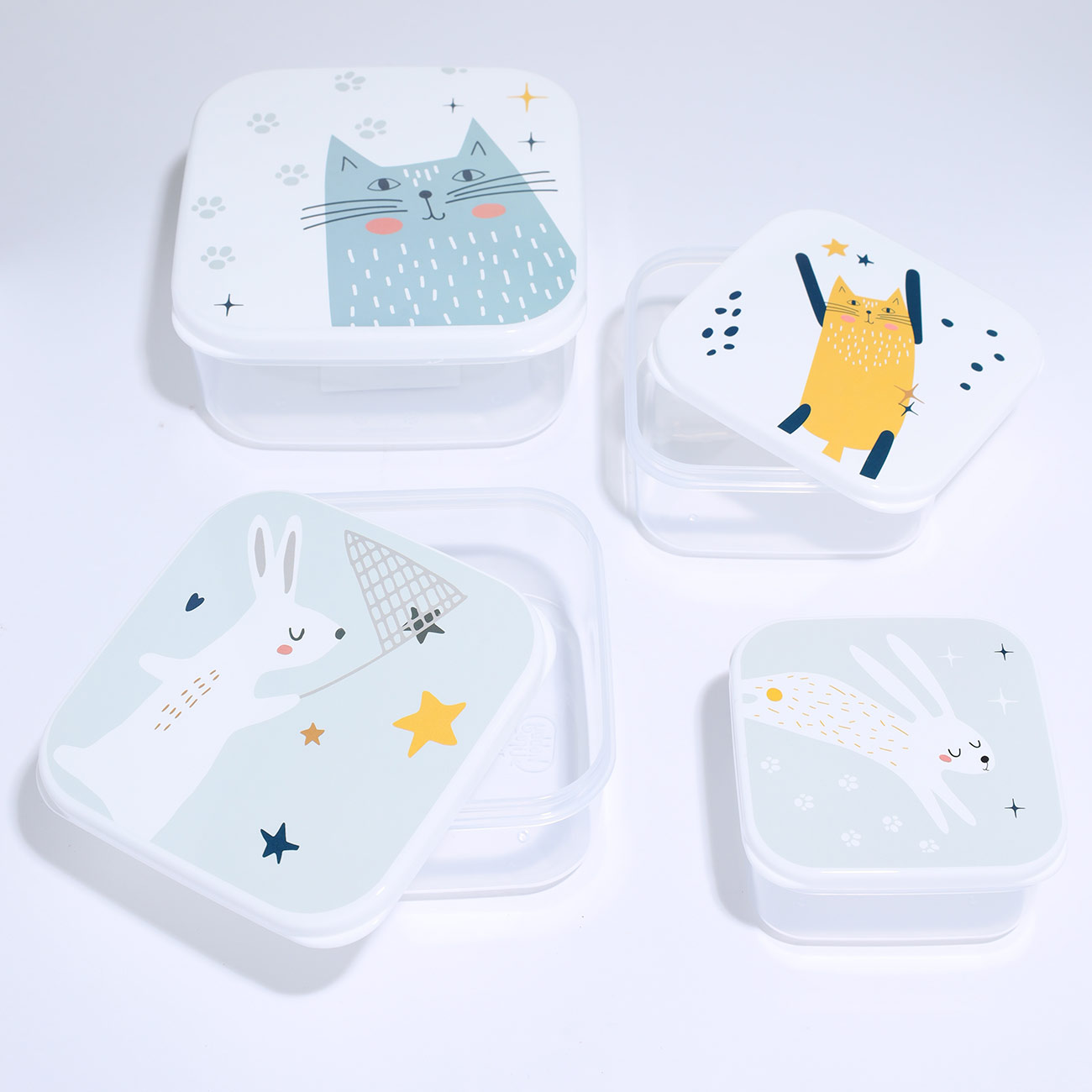 Set of containers, children's, 4 pcs, plastic, square, Cat and hare, Grey cat изображение № 2