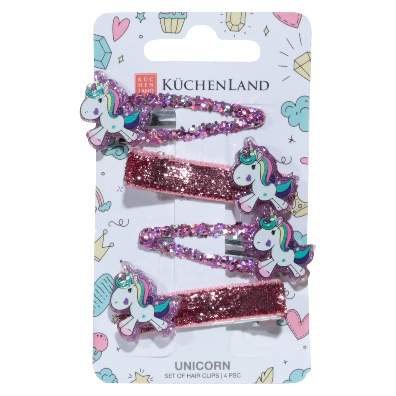 Hair clip set, 5 cm, 4 pcs, Children's, Plastic / Metal, Purple, Unicorn, Unicorn изображение № 4