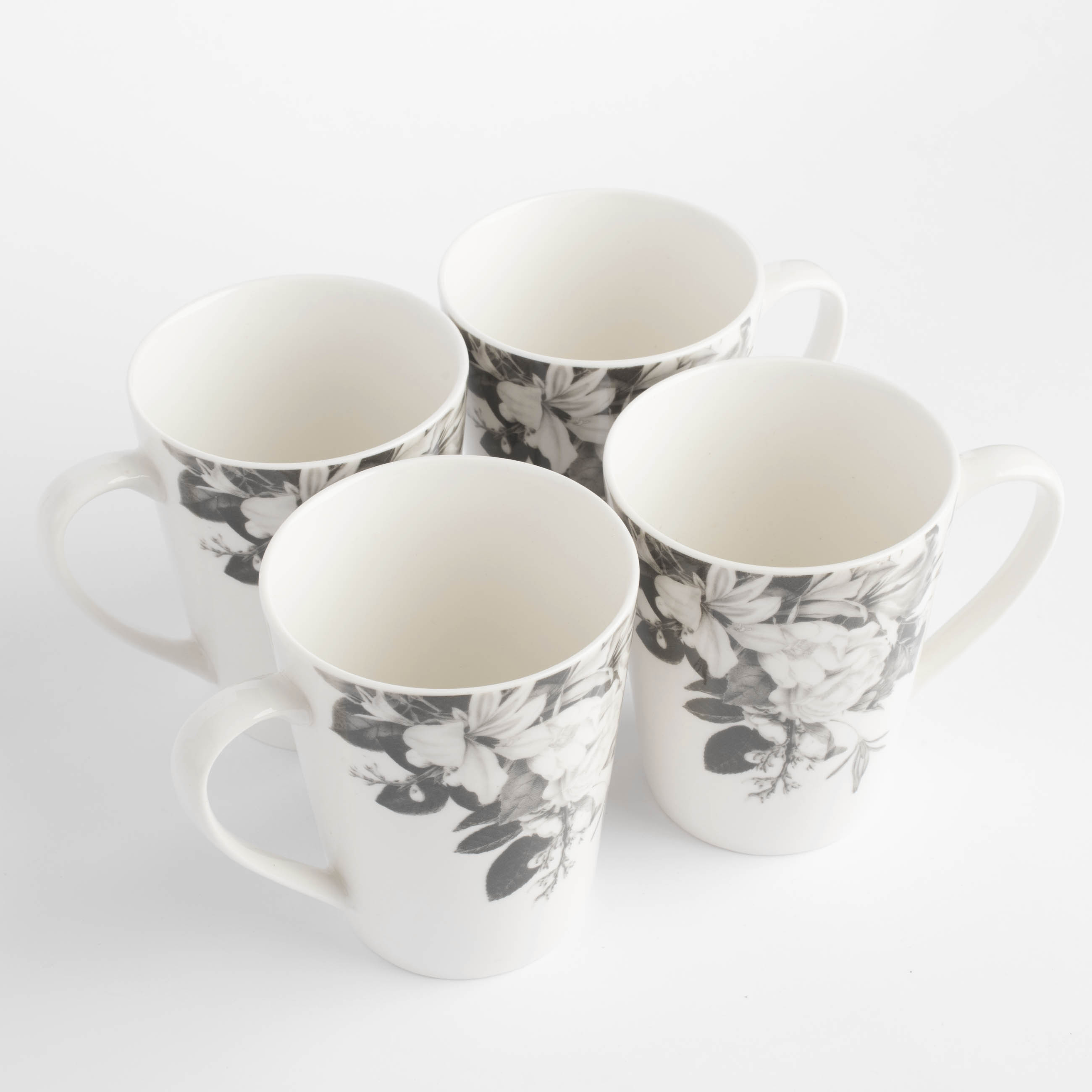 Mug, 420 ml, 4 pcs, porcelain N, white, Black and white flowers, Magnolia изображение № 6