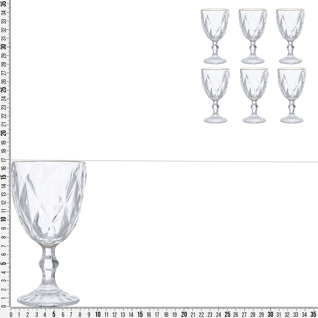 Wine glass, 300 ml, 6 pcs, glass R, with golden edging, Rhomb gold изображение № 5