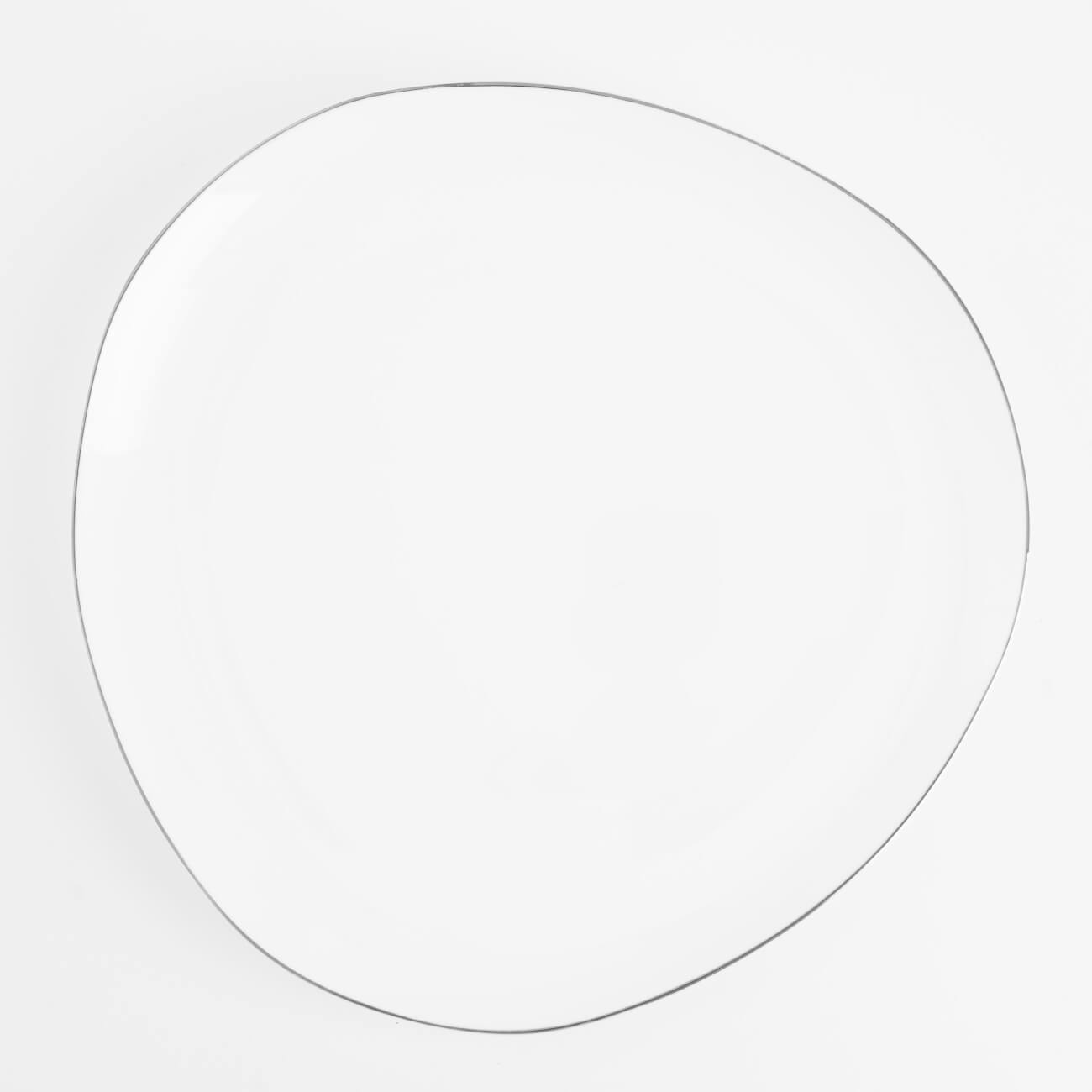 Snack plate, 21 cm, porcelain F, white, Bend silver изображение № 1