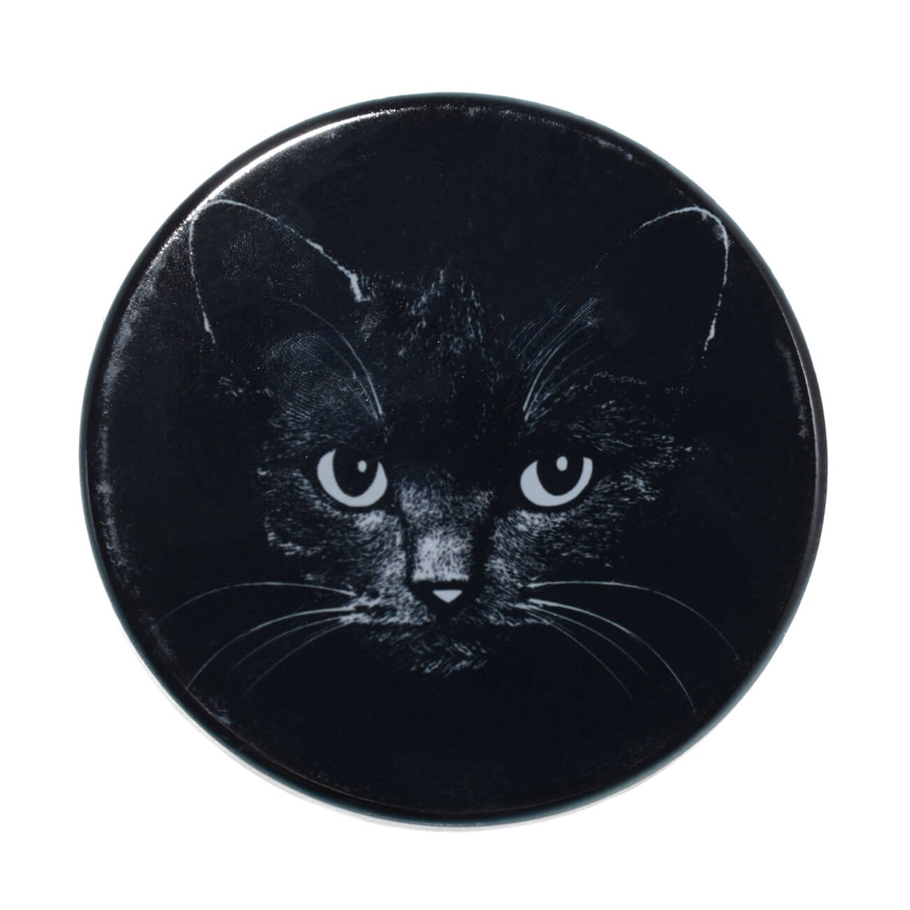 Mug stand, 11x11 cm, ceramic / cork, round, black, Night cat, Cat изображение № 1