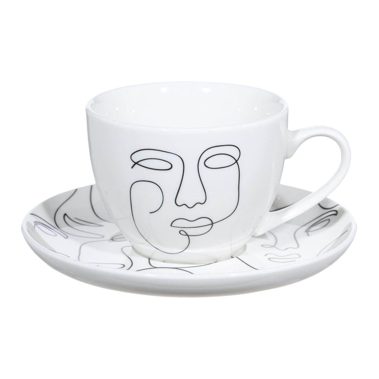 Tea pair, 2 persons, 4 items, 220 ml, porcelain N, White, Contoured faces, Face изображение № 2