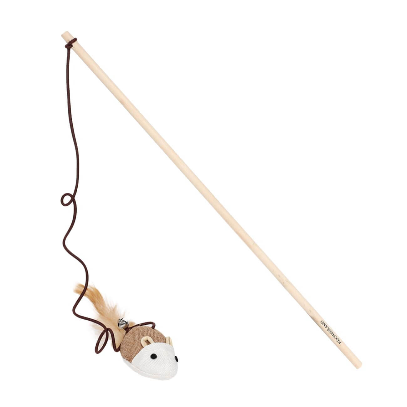 Fishing rod toy for cats, 1.1 m, with bell, wood / polyester, Mouse, Playful cat изображение № 1