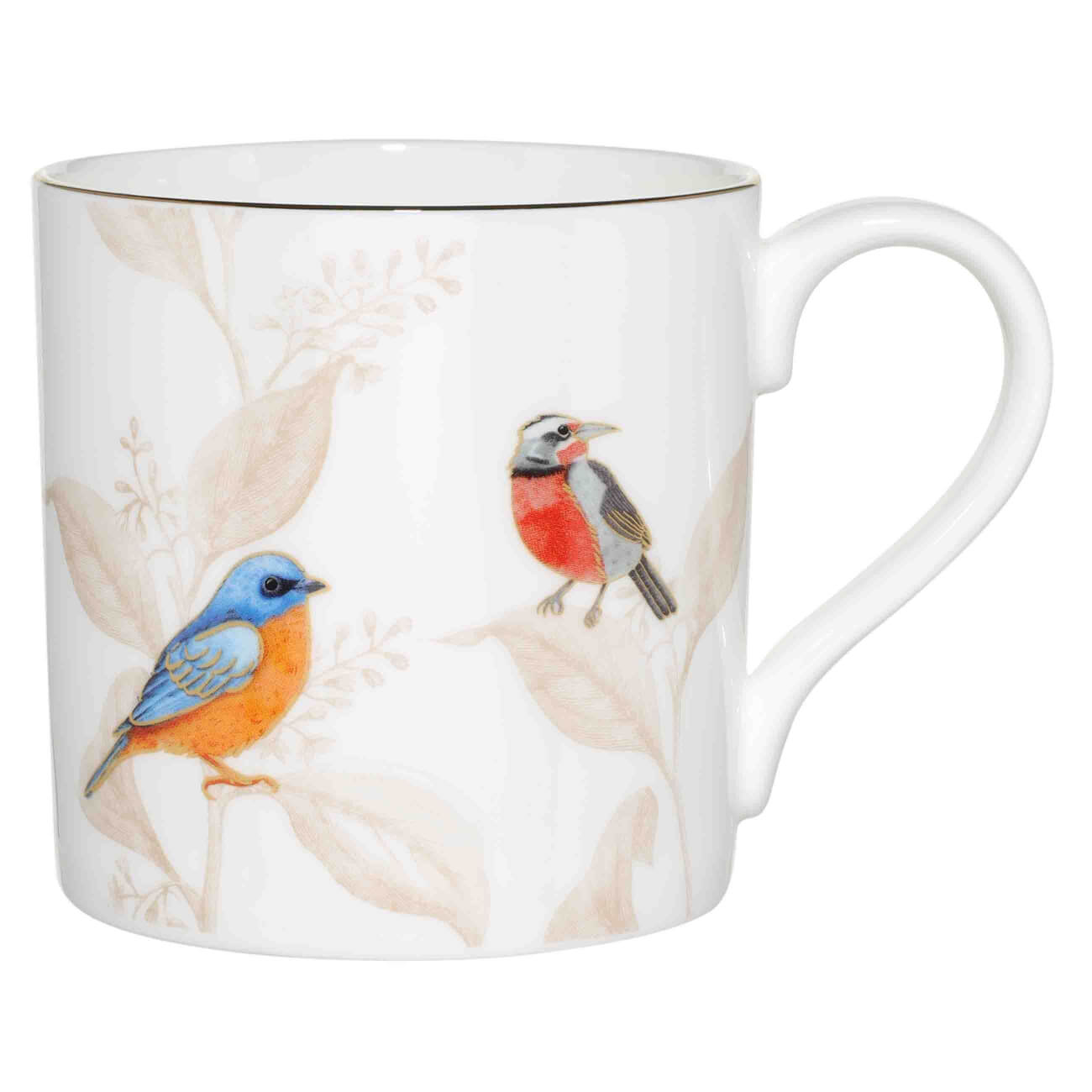 Mug, 380 ml, porcelain F, with golden edging, white, Lark and flycatcher, Paradise bird изображение № 1