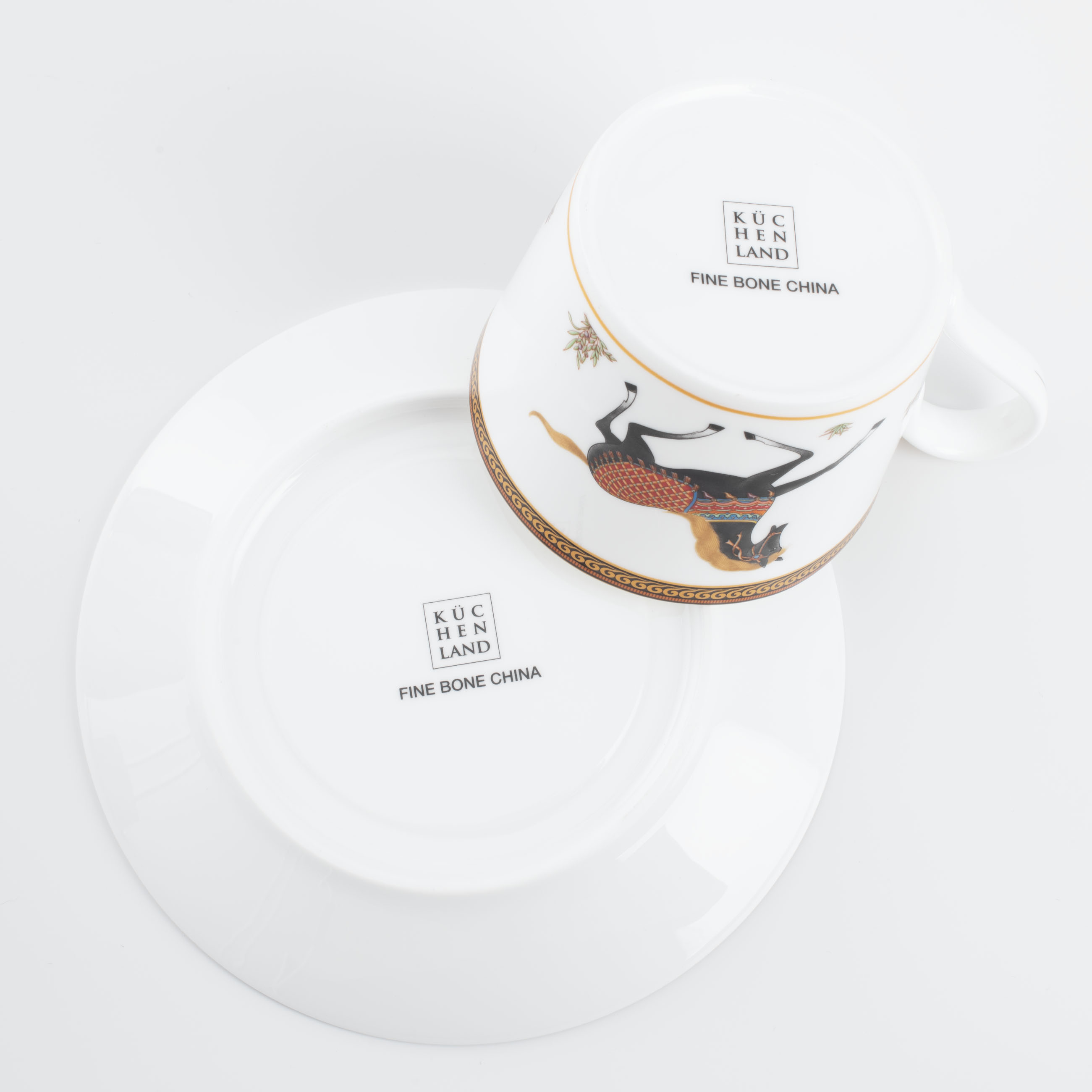 Tea pair, 1 Persian, 2 pr, 250 ml, porcelain F, brown, Horse racing, Blue wind изображение № 6