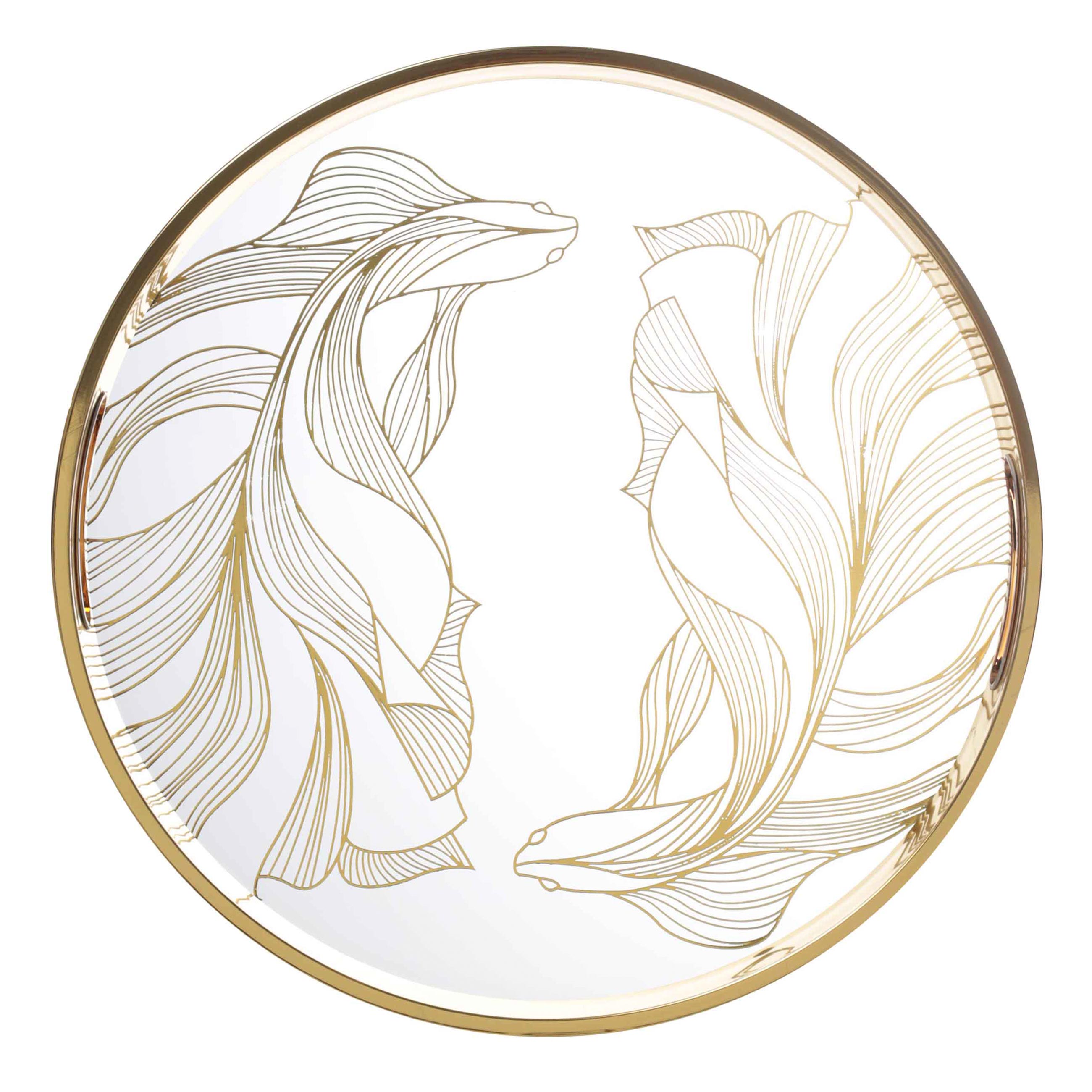 Tray, 36 cm, glass / metal, round, golden, Fish, Goldfish изображение № 2
