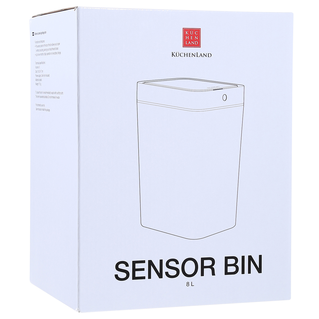 Waste bucket, 8 l, sensor, plastic, rectangular, white, Sensor bin изображение № 4