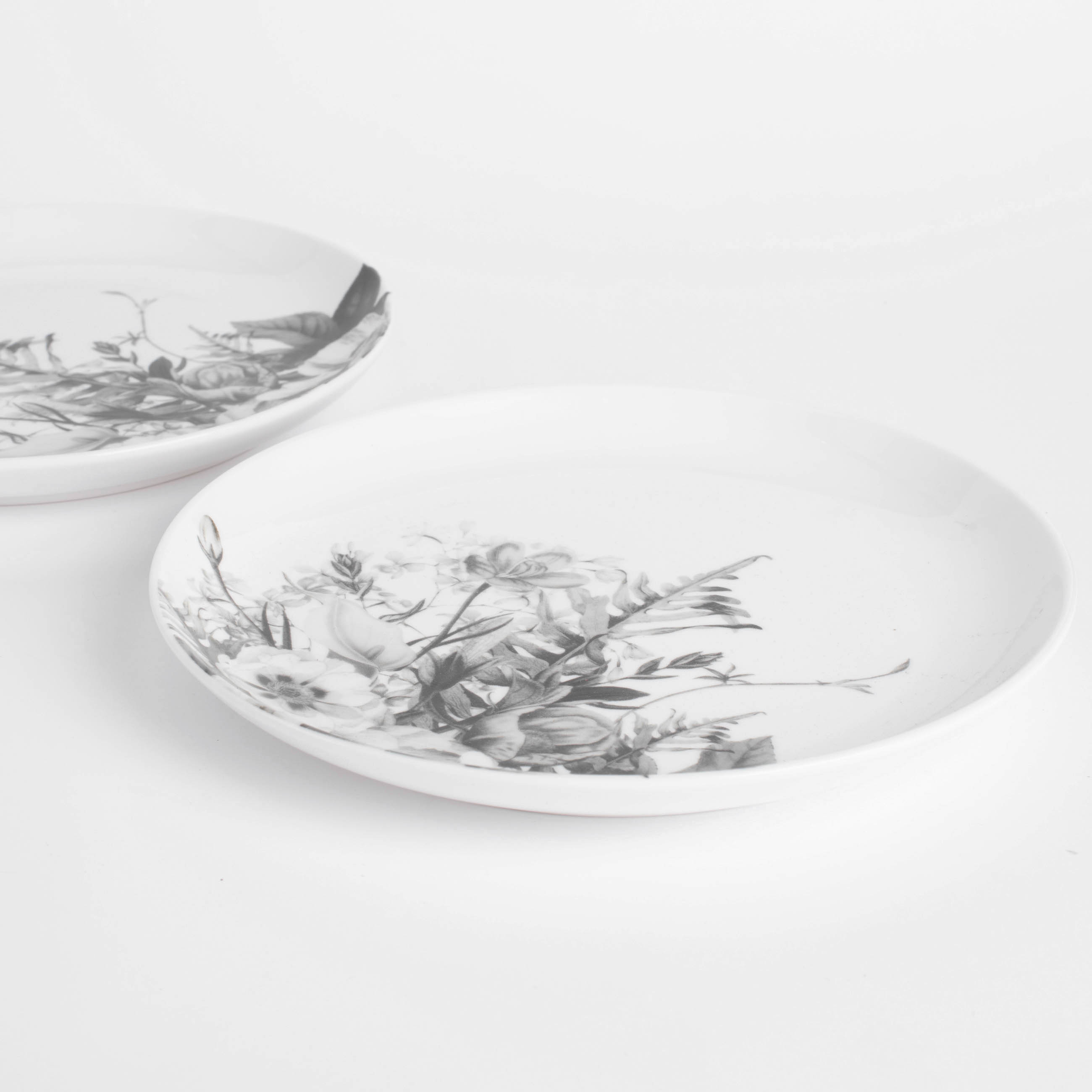 Snack plate, 21 cm, 2 pcs, porcelain N, white, Black and white flowers, Magnolia изображение № 2