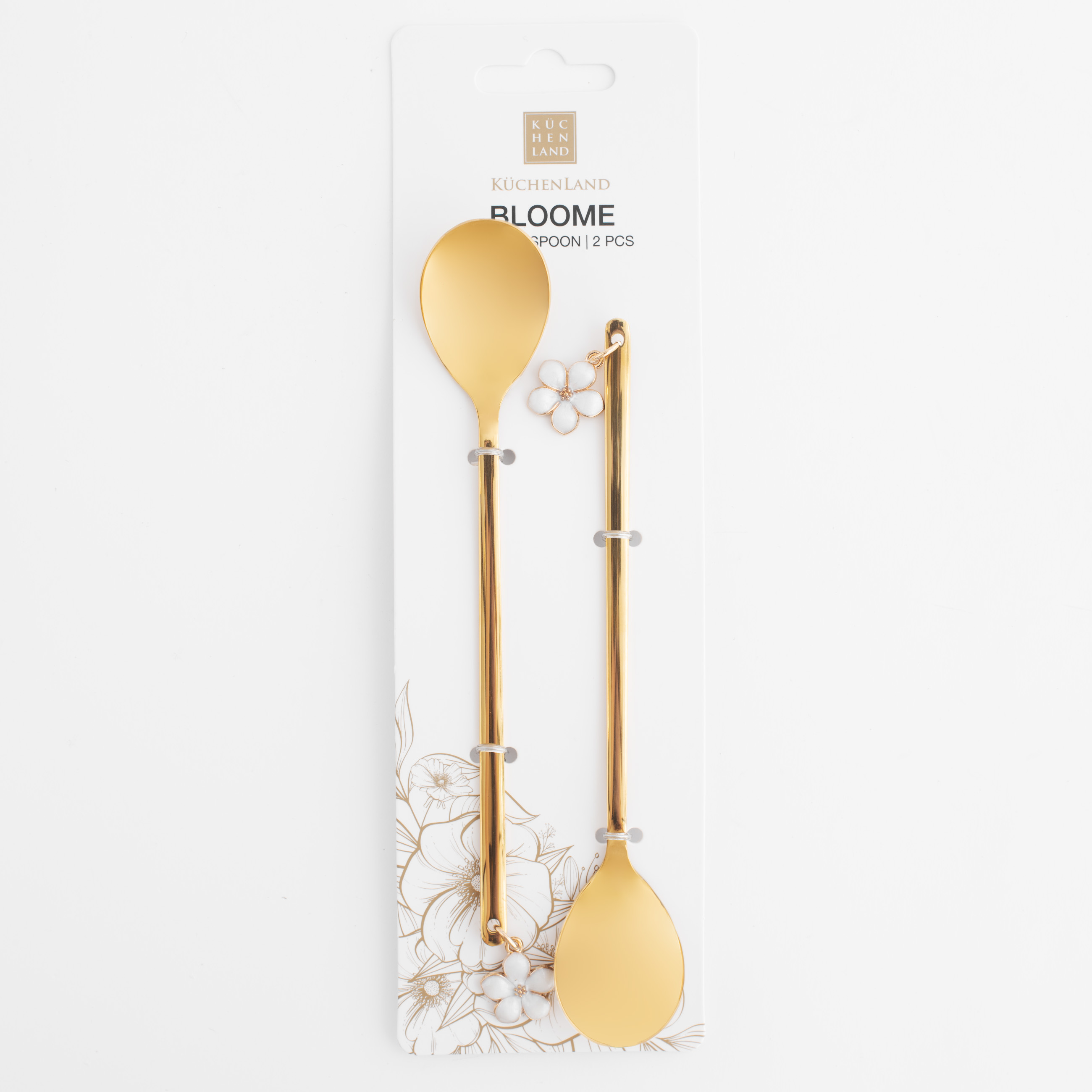 Dessert spoon, 14 cm, 2 pcs, steel, golden, Flower, Bloome изображение № 5