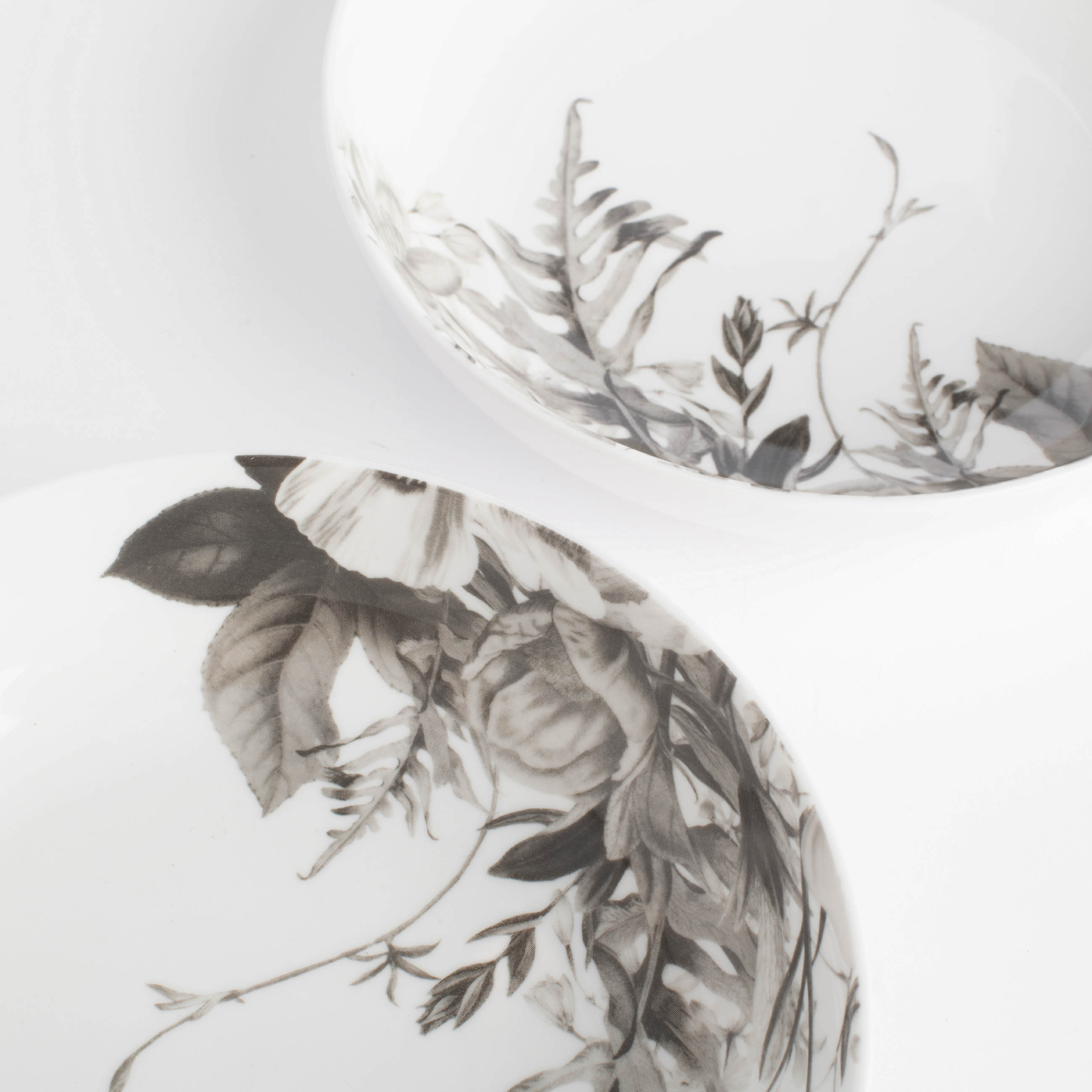 Soup plate, 20x6 cm, 2 pcs, porcelain N, white, Black and white flowers, Magnolia изображение № 5
