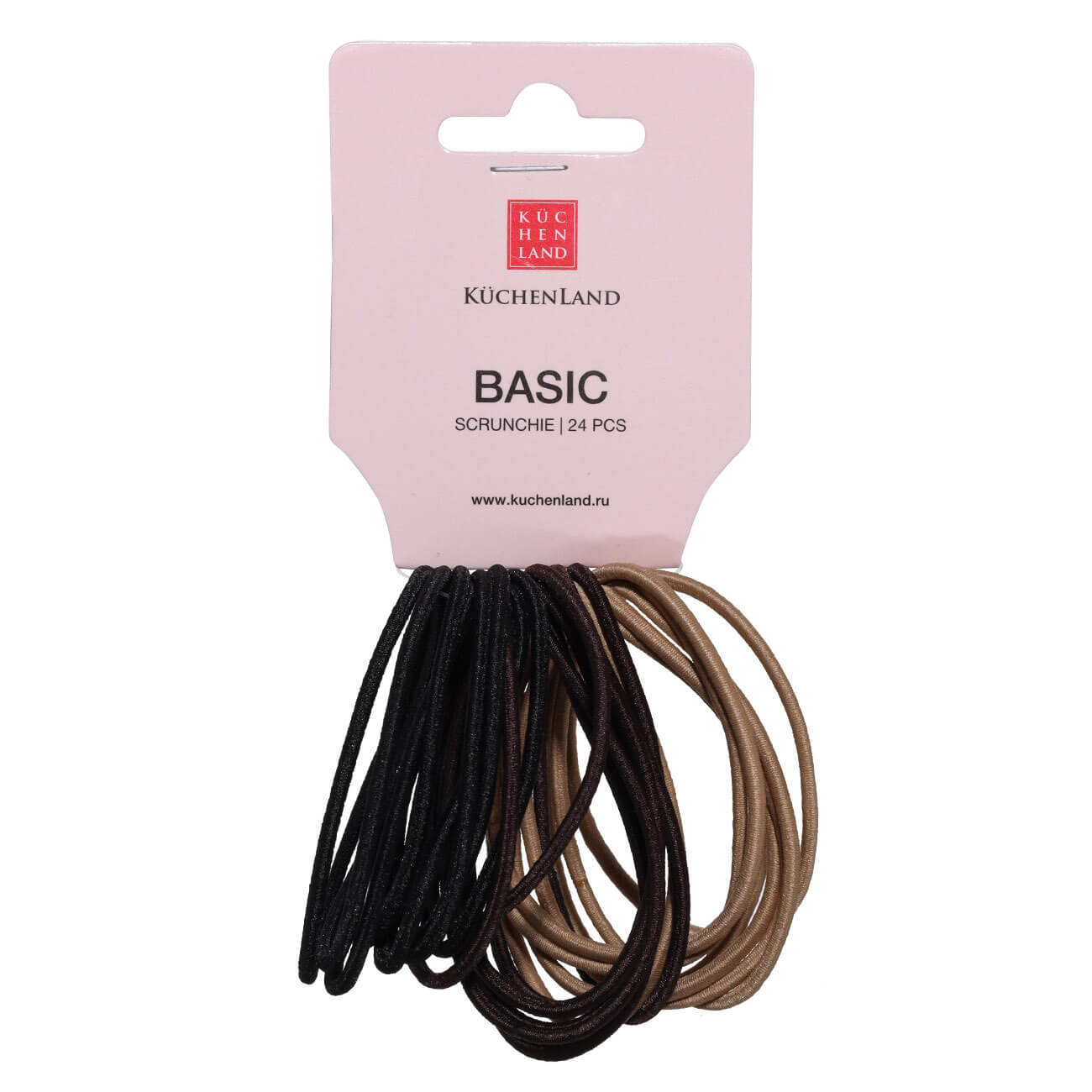 Elastic band for hair, 4 cm, 24 pcs, polyester, black / brown / beige, Basic изображение № 1