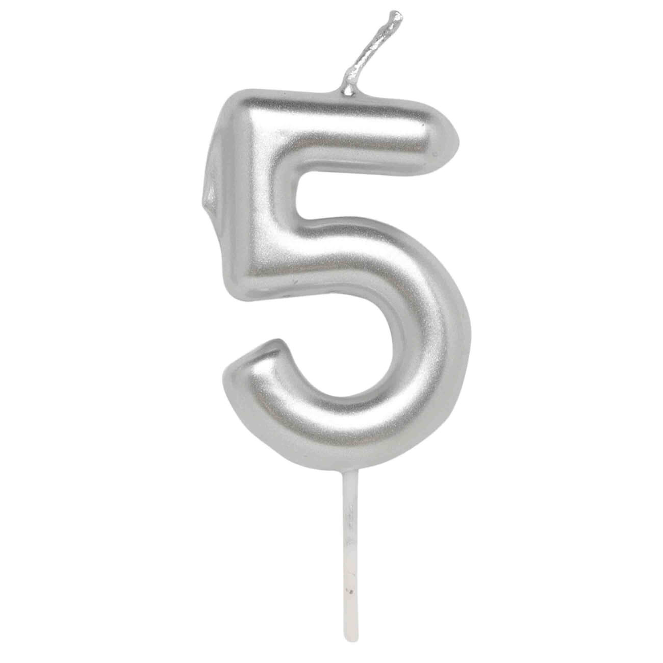 Cake candle, 8 cm, silver, Number 5, Birthday party изображение № 1