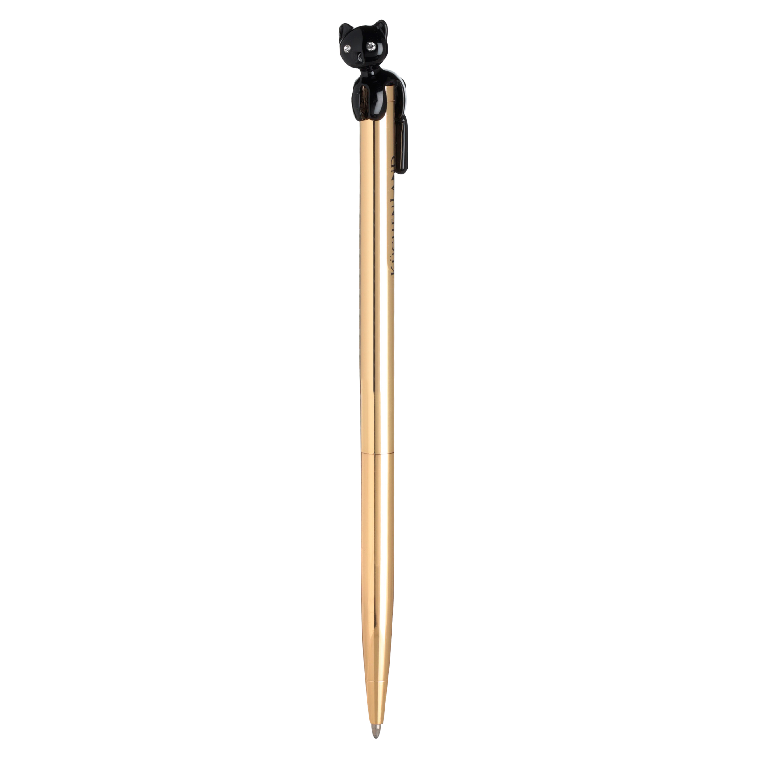 Ballpoint pen, 14 cm, with a figure, metal, gold, Black cat, Draw figure изображение № 2