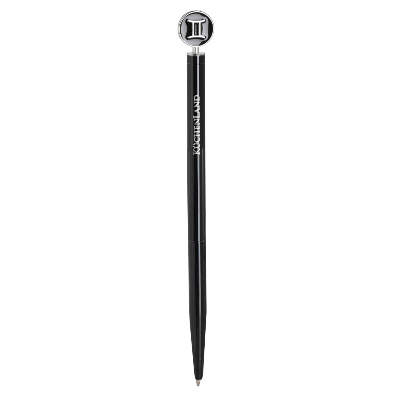 Ballpoint pen, 15 cm, with a figure, steel, black and silver, Gemini, Zodiac изображение № 1