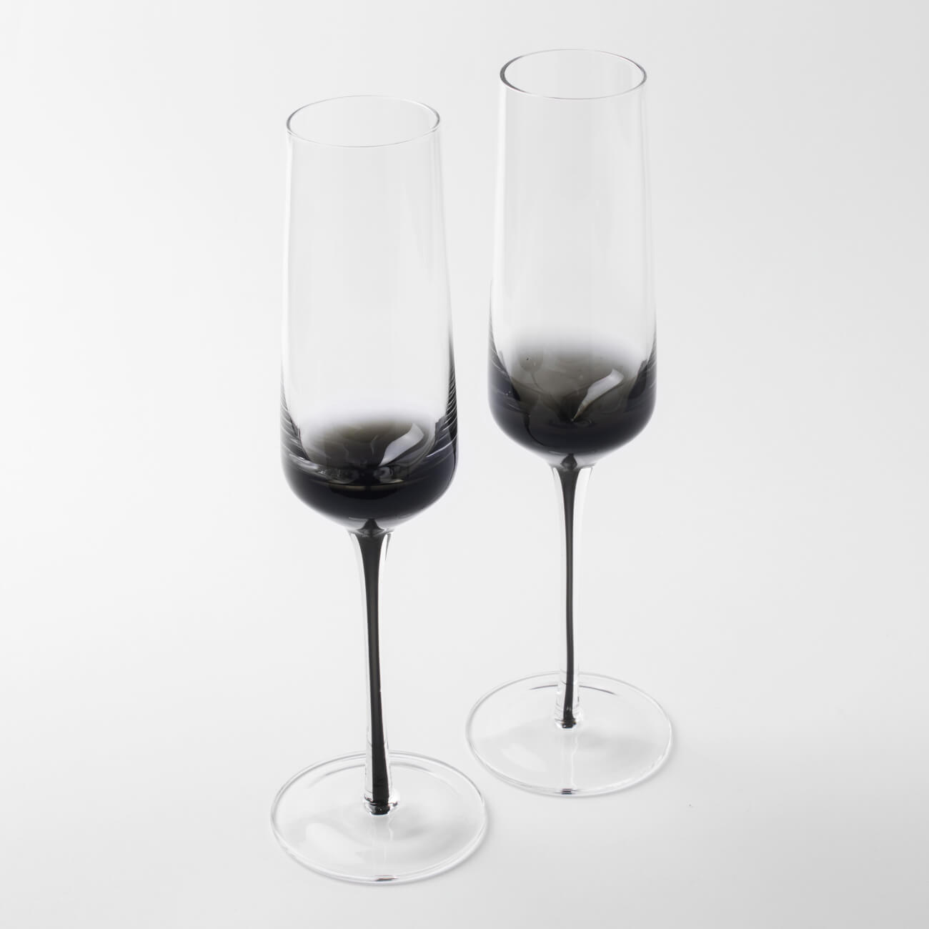 Champagne glass, 220 ml, 2 pcs, glass, gray gradient, Black leg, Stone изображение № 2