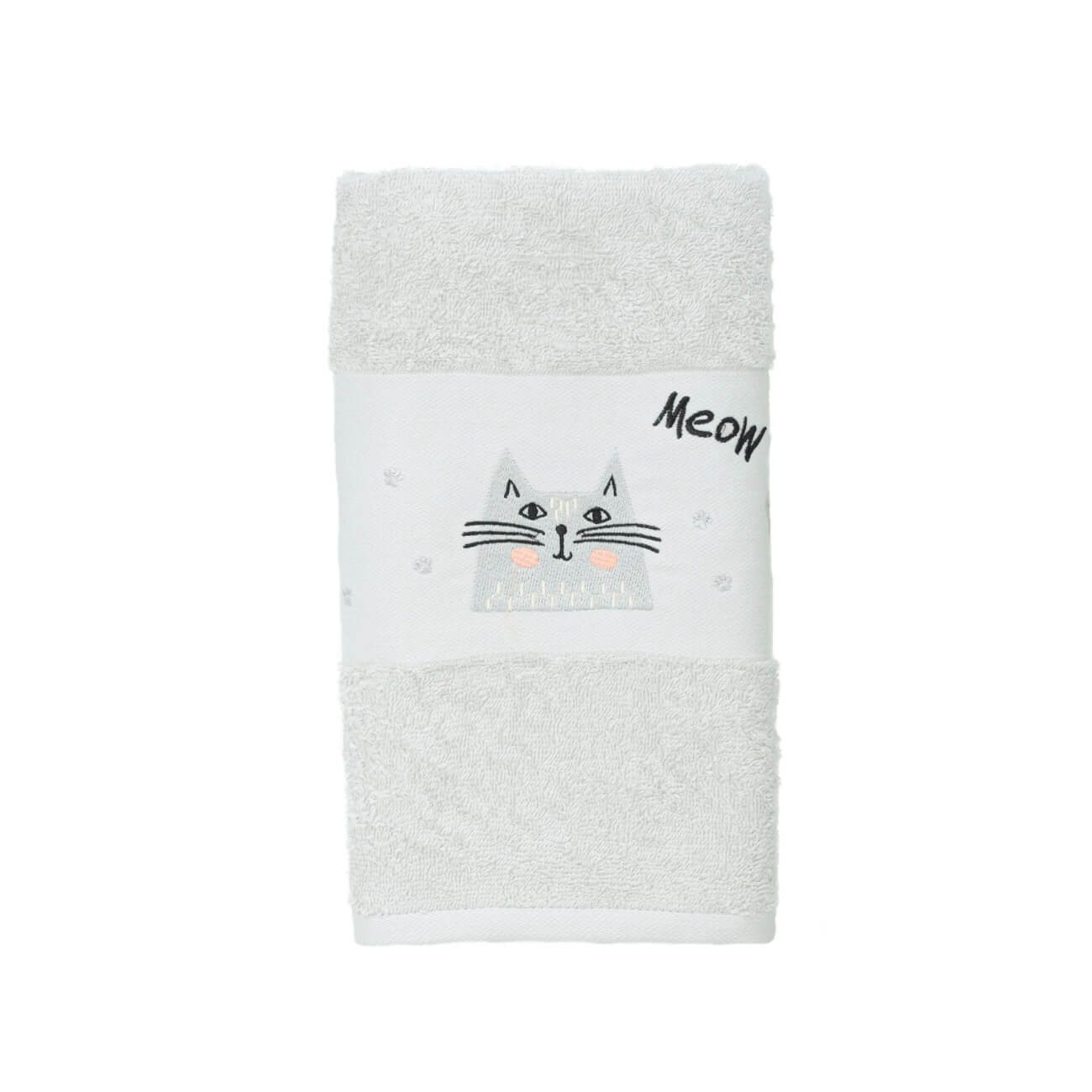 Baby towel, 50x90 cm, cotton, light grey, Cat, Grey cat изображение № 1