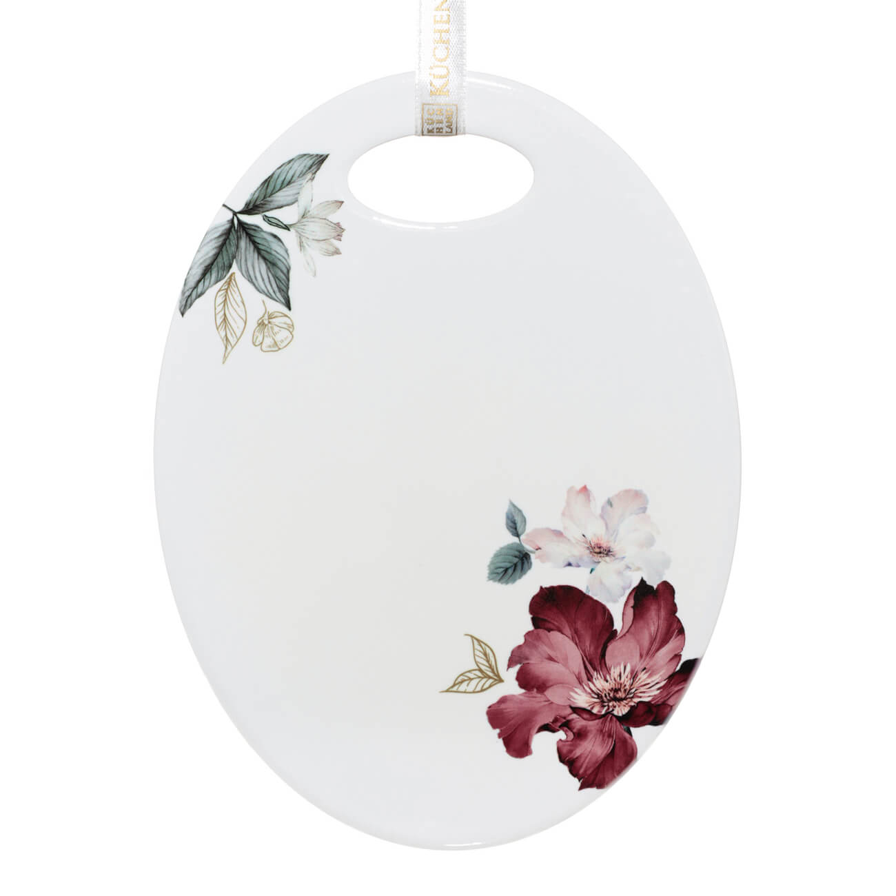 Hot plate, 15x20 cm, ceramic / cork, oval, white, Flower, Noir изображение № 1