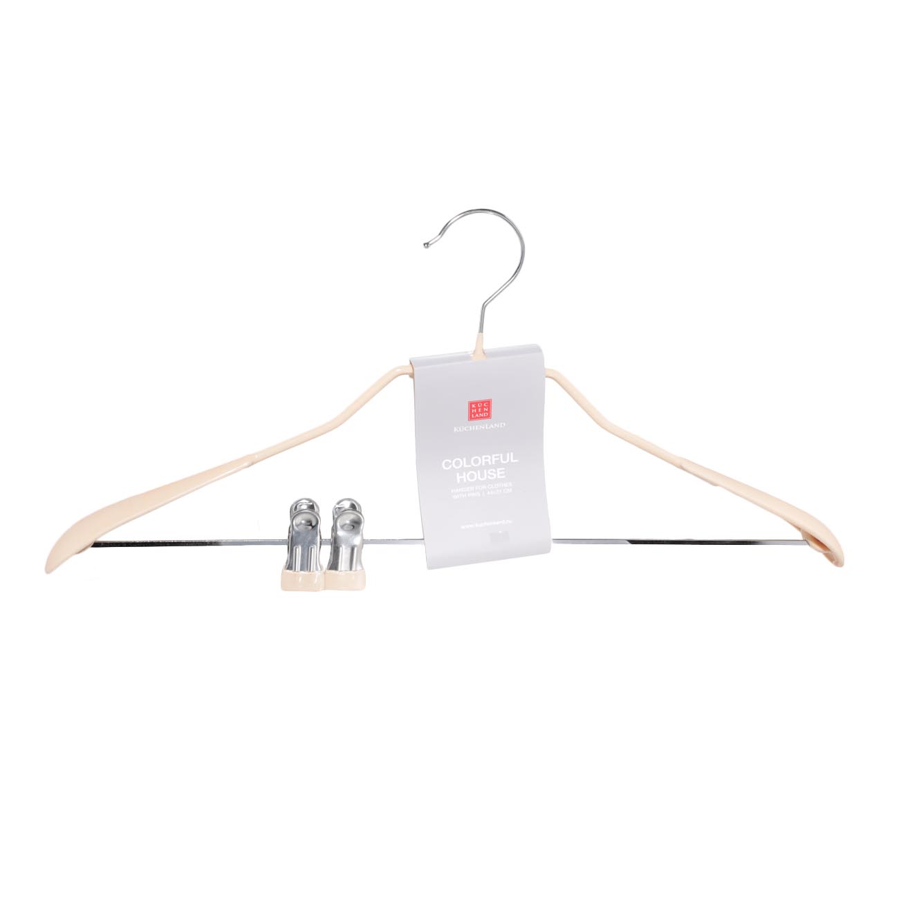 Hanger, 44 cm, with clips for trousers/skirts, metal coated, beige, Colorful house изображение № 2