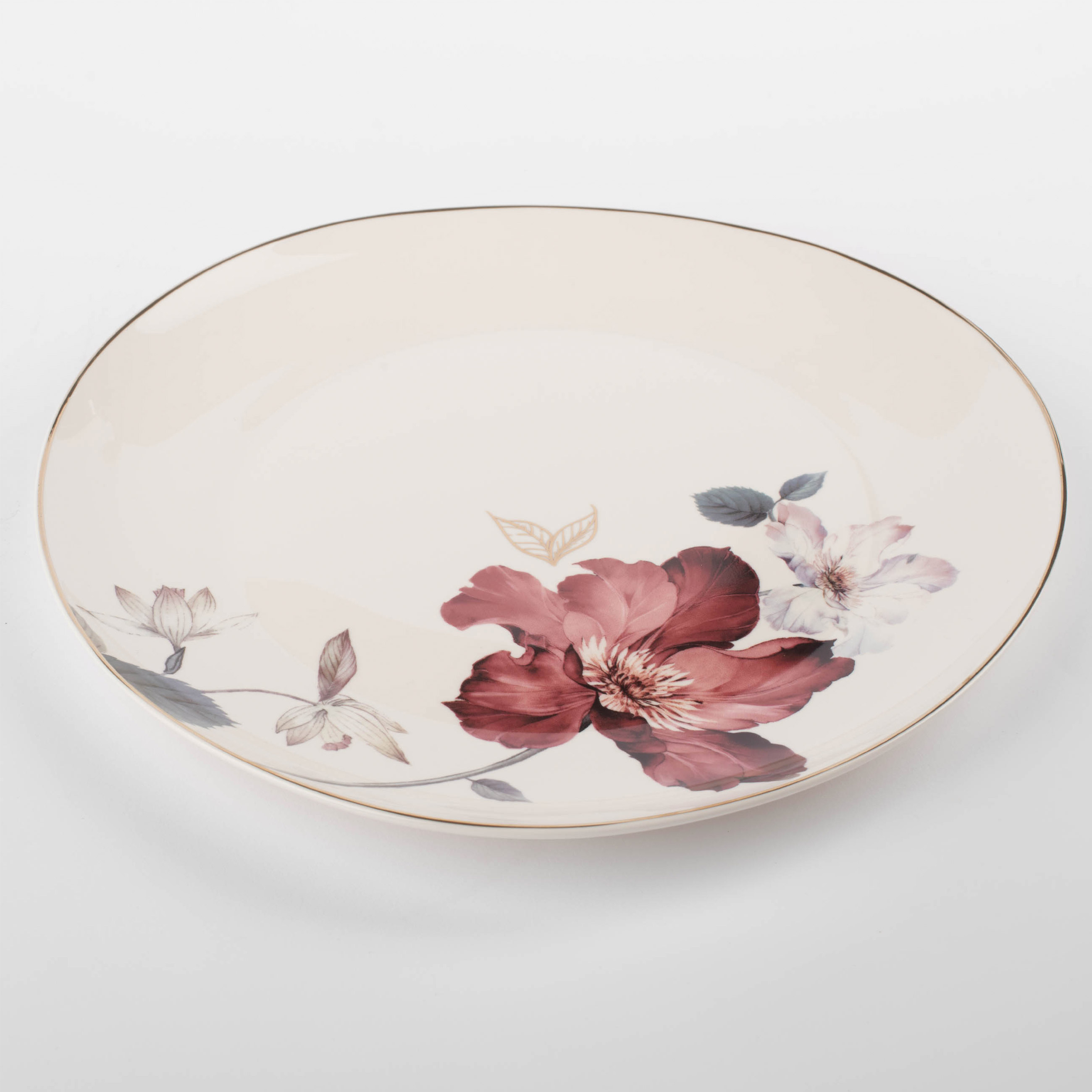 Dinner plate, 28 cm, porcelain N, white, with golden edging, Flower and leaves, Noir изображение № 2